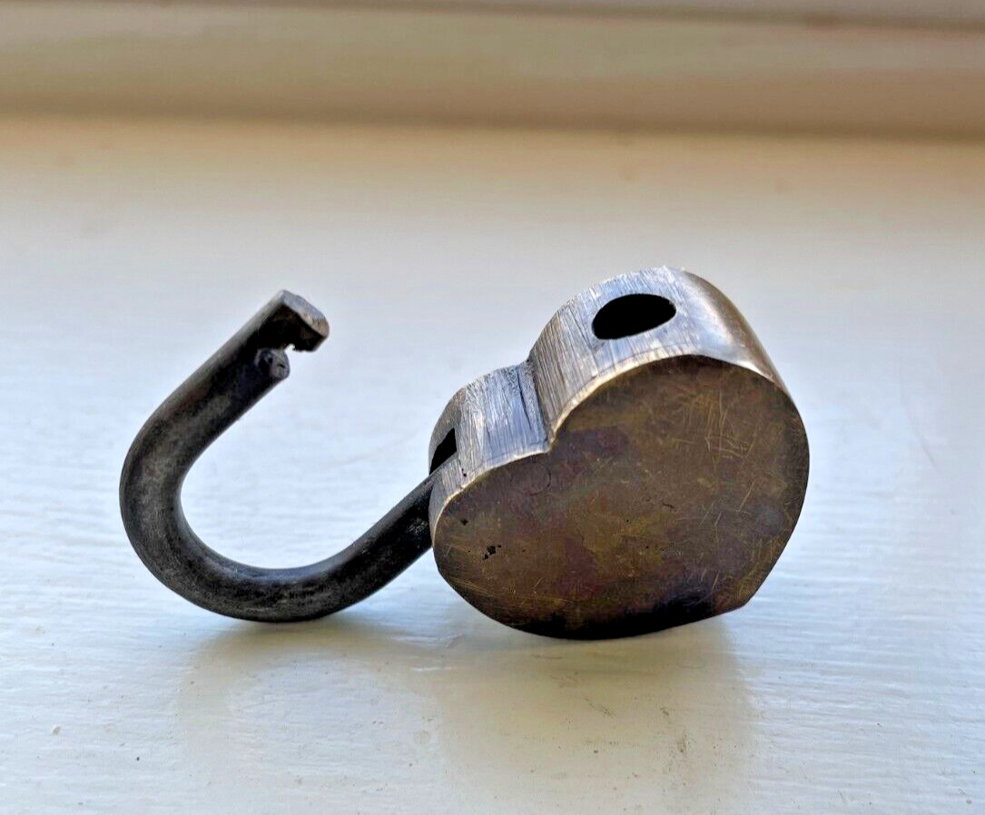 Small Padlock Heart Shaped Brass Lock, Antique Finish with 2 Keys New
