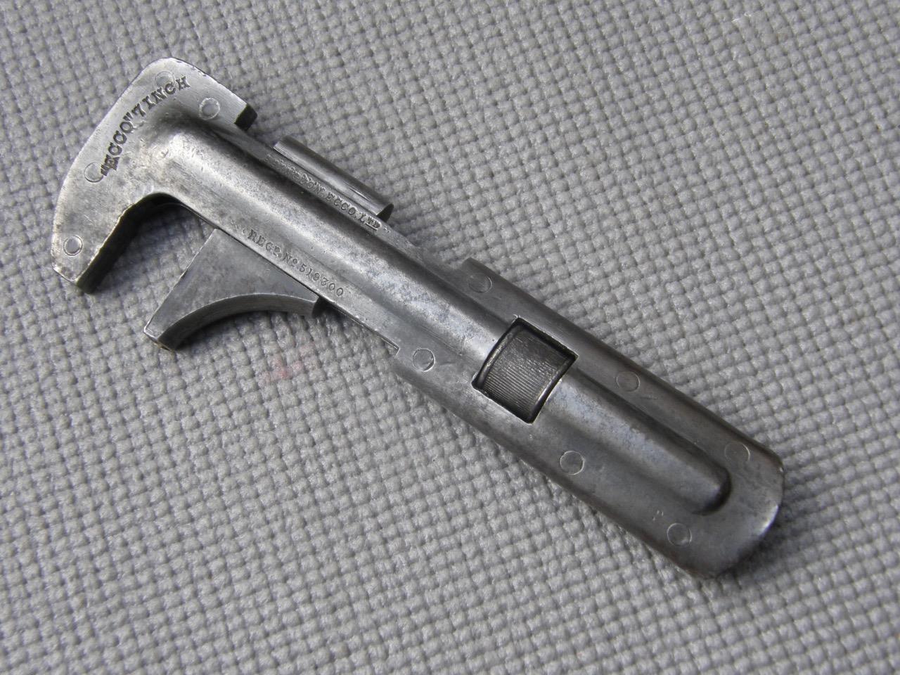 ANTIQUE WRENCH ADJUSTABLE SPANNER “ECCO” 7″ BY ABINGTON ENGLAND c1909.