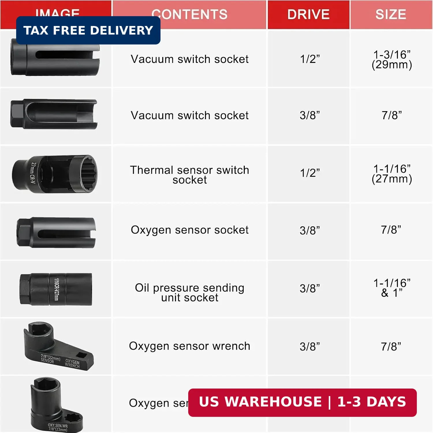 7PCS Oxygen Sensor Socket Set 3/8″ & 1/2″ Drive | O2 Sensor Remover Set 2