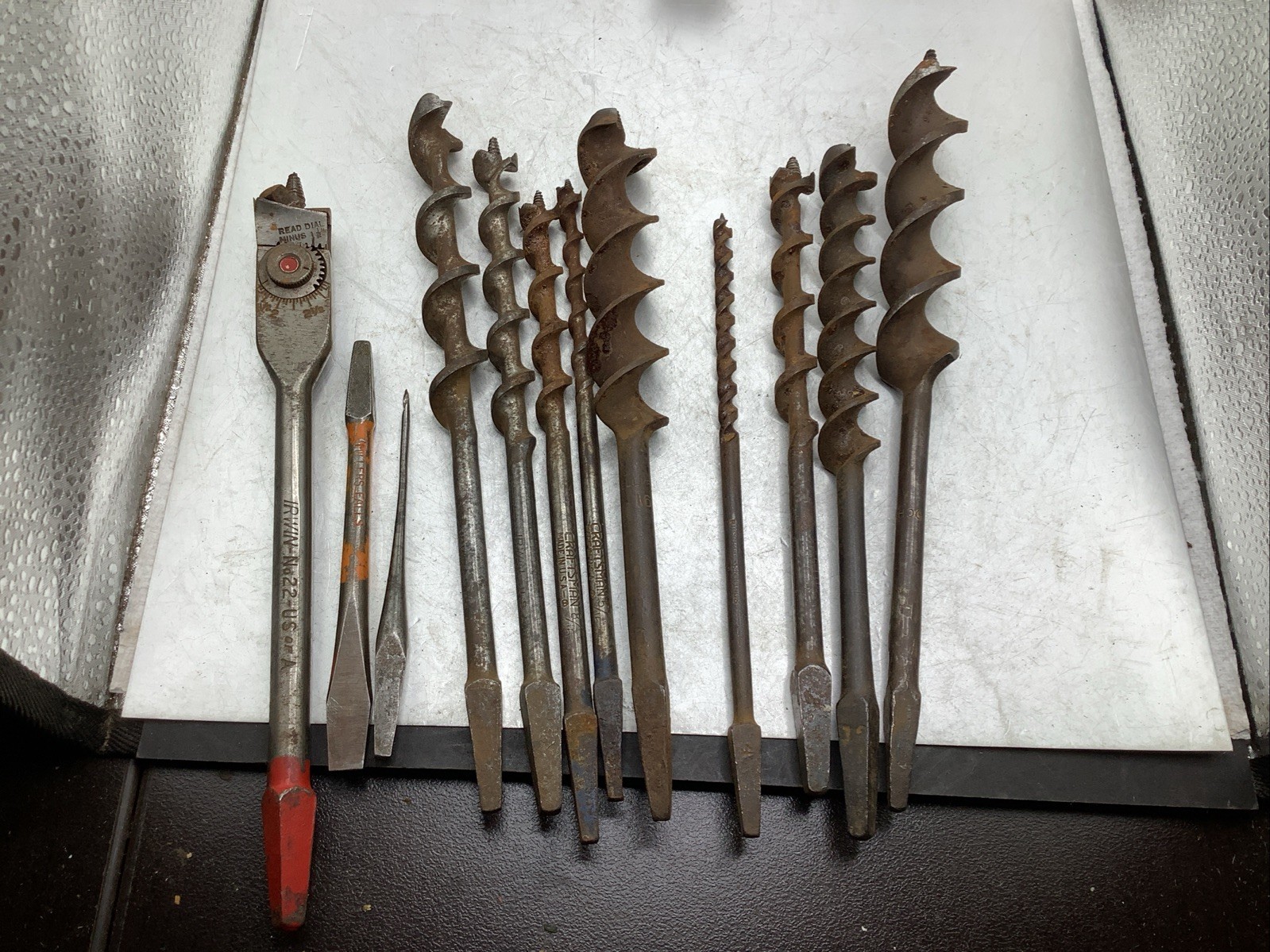 (12) Vintage Brace Auger Bits IRWIN MILLERS FALLS CRAFTSMAN SNELL PEXTO