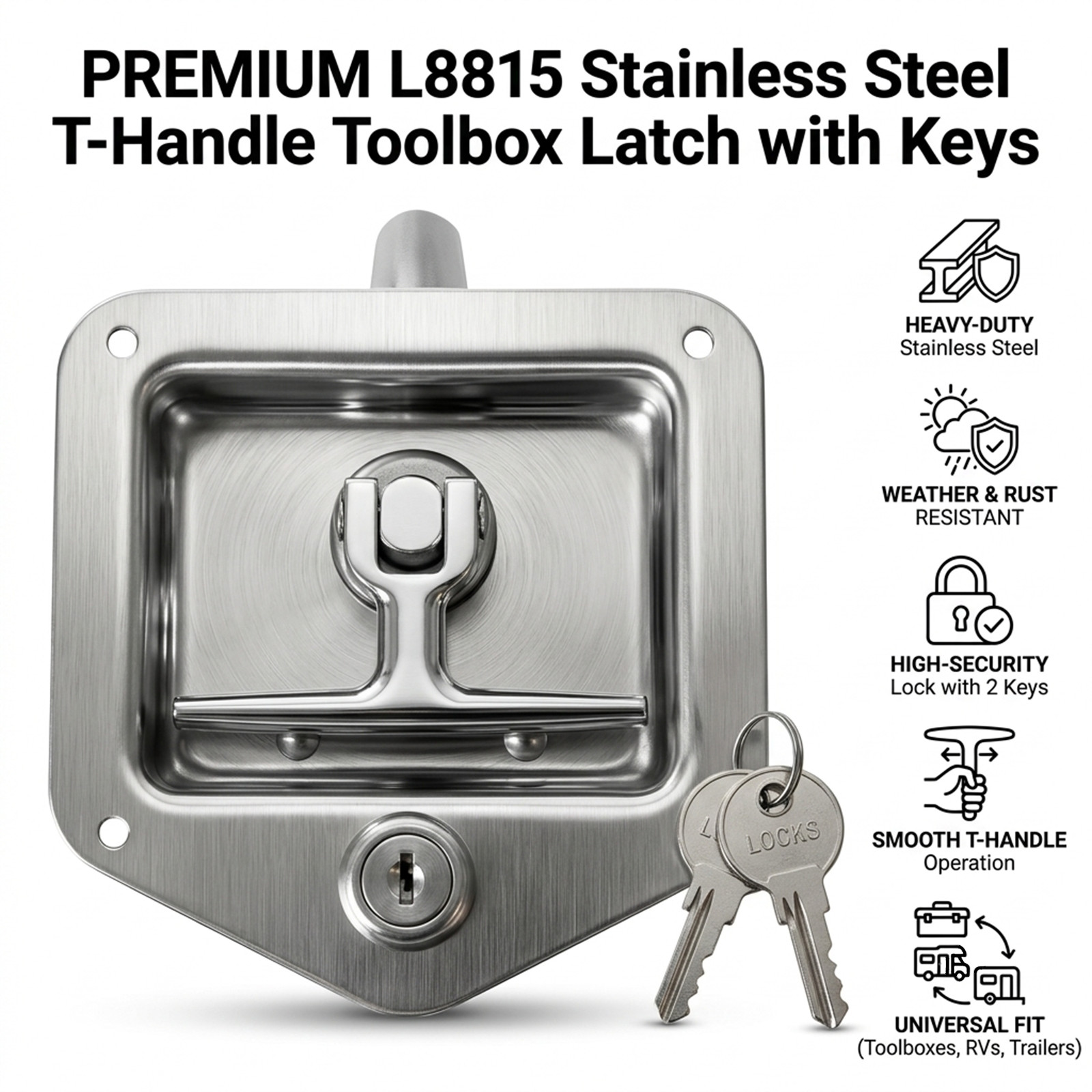 L8815 Stainless Steel T Handle Latch Lock with Keys for Tool Box RV Trailer