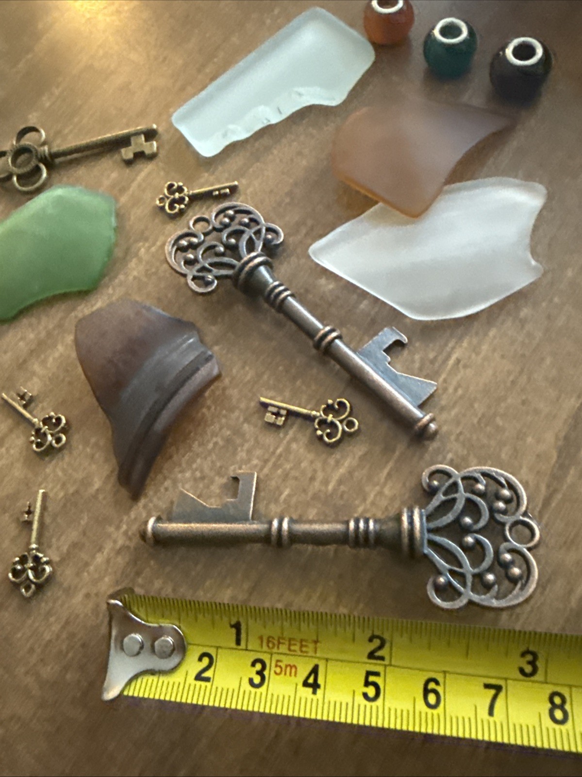 Lot Skeleton Keys And Other Keys Lake Michigan Colorful Beach Glass Beads etc