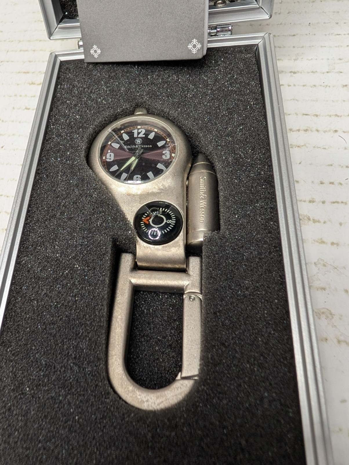 Smith & Wesson Key Chain Clock & Mini Pocket Compass Cased
