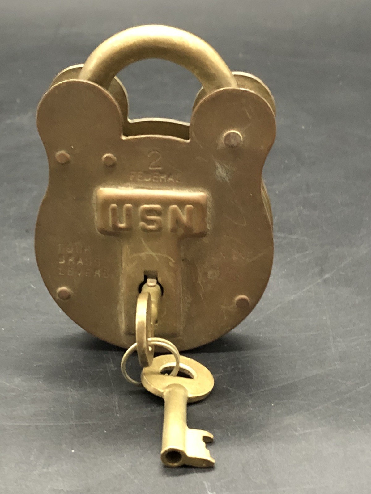 USN Vintage 4-Lever Solid Brass Padlock #2. Works. 2 Keys Included.