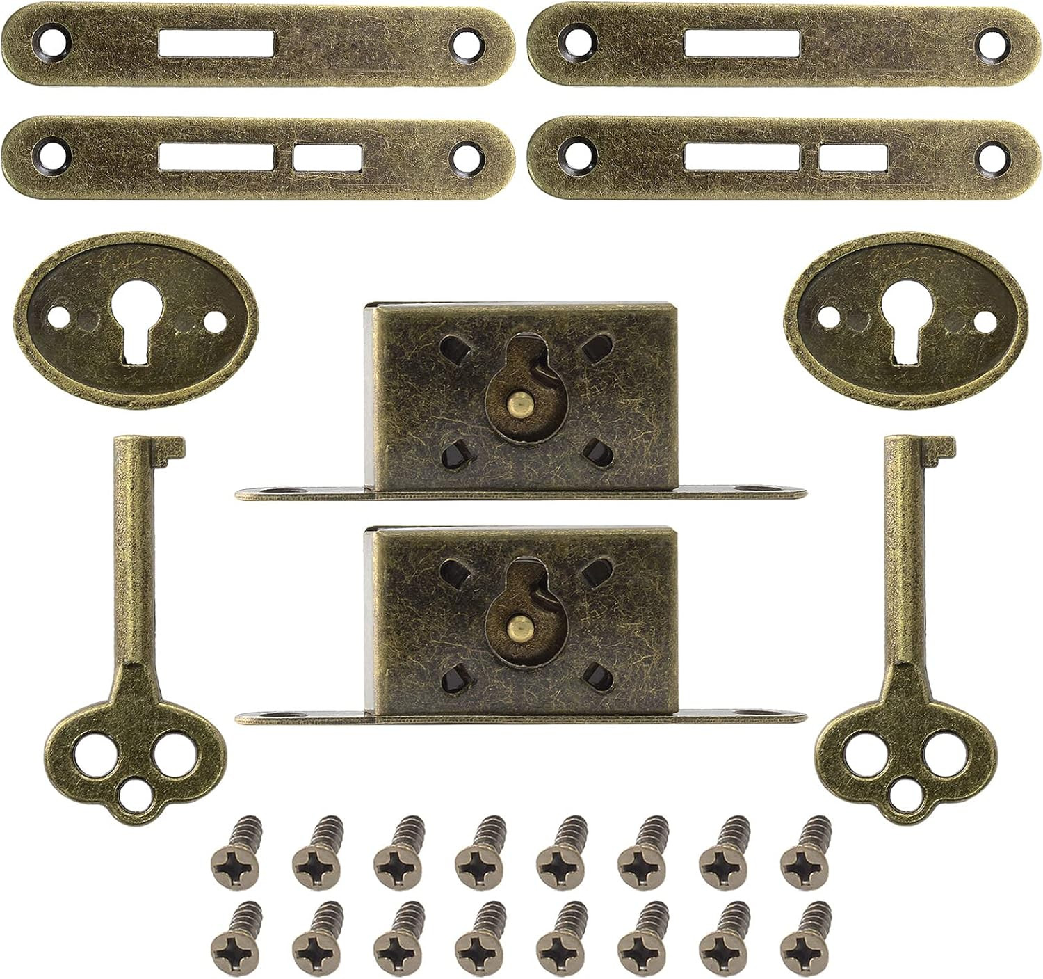 2 Pack Mini Locks with Skeleton Key, Full Mortise Antique Locks for Jewelry Box,
