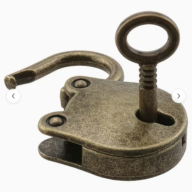 ONE Cast Iron Lock & Key Set Antique Vintage Look Finish Prop Skeleton Key
