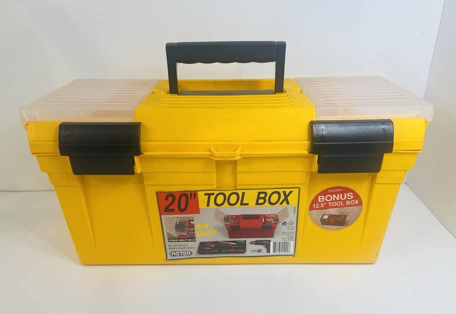Vintage 20″ Yellow Keter Toolbox Tool Box Storage on Lid with removeable Tray