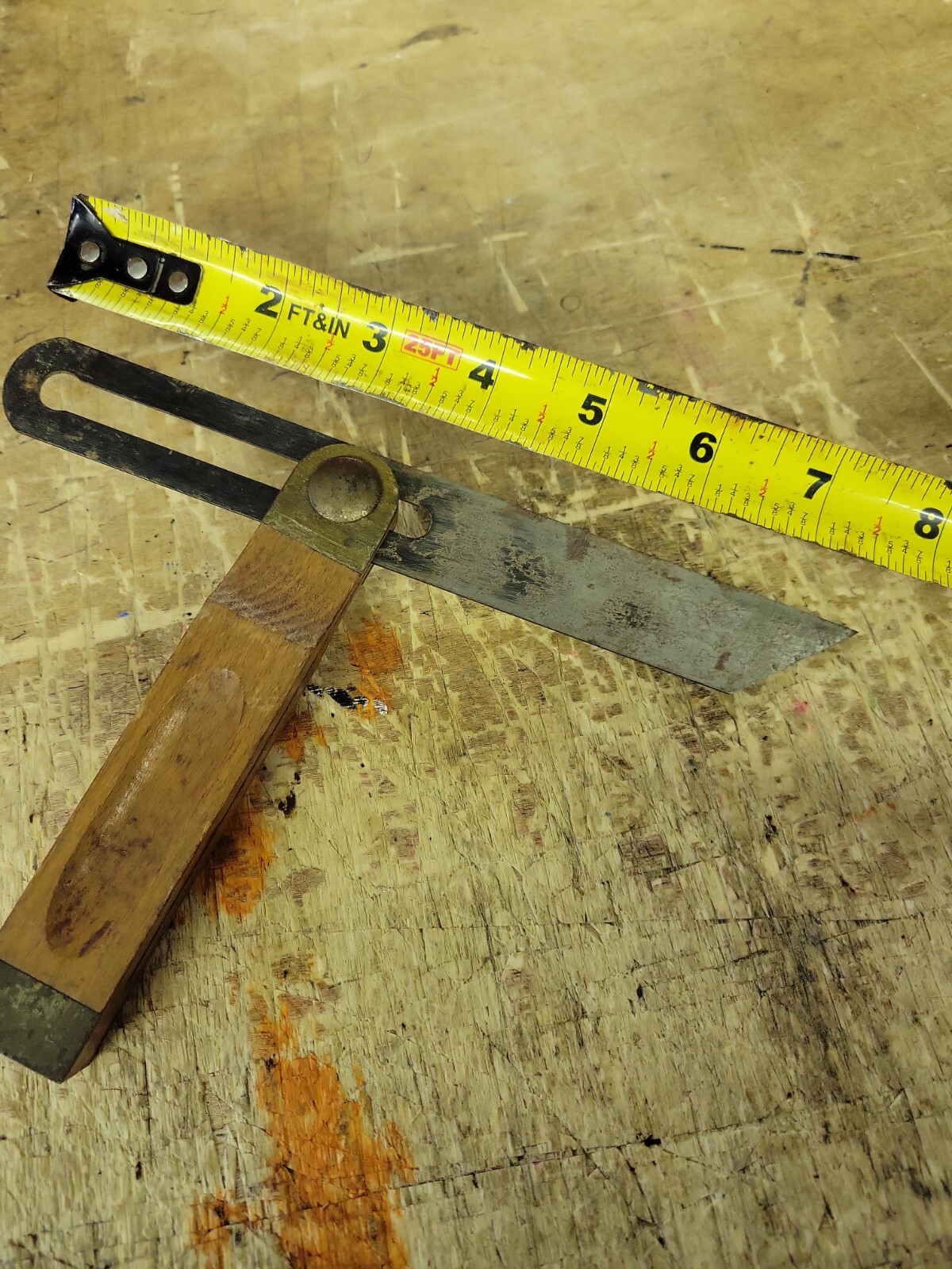 Antique Machinist Brass/Wood/Steel 8″ T-Bevel Angle Finder