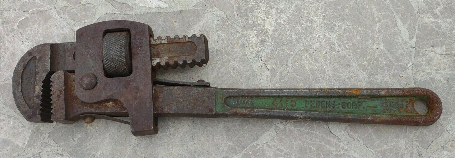 Vintage Penens Corp. 10″ Pipe Wrench 4110 Drop Forged Steel USA Tool