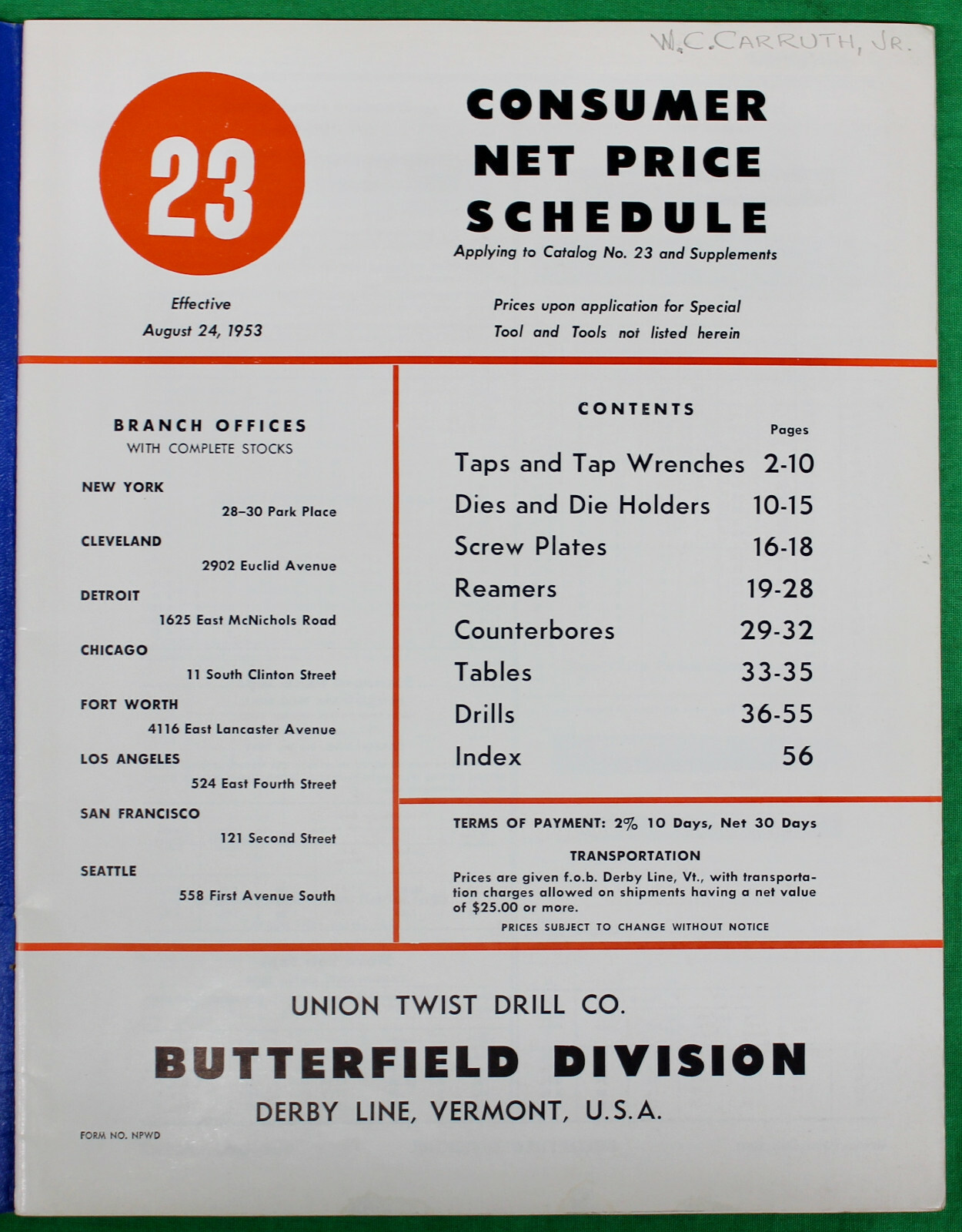 Original 1953 Butterfield Tools Catalog No. 23 Derby Line Vermont