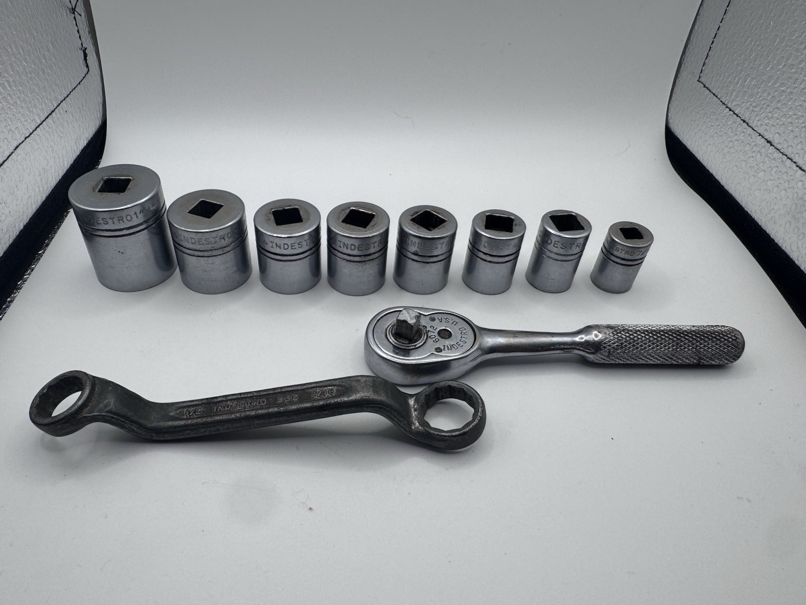 Vintage Indestro USA 6072 1/4” Ratchet; Socket Lot 3/8 And 1/4 Drive; Wrench