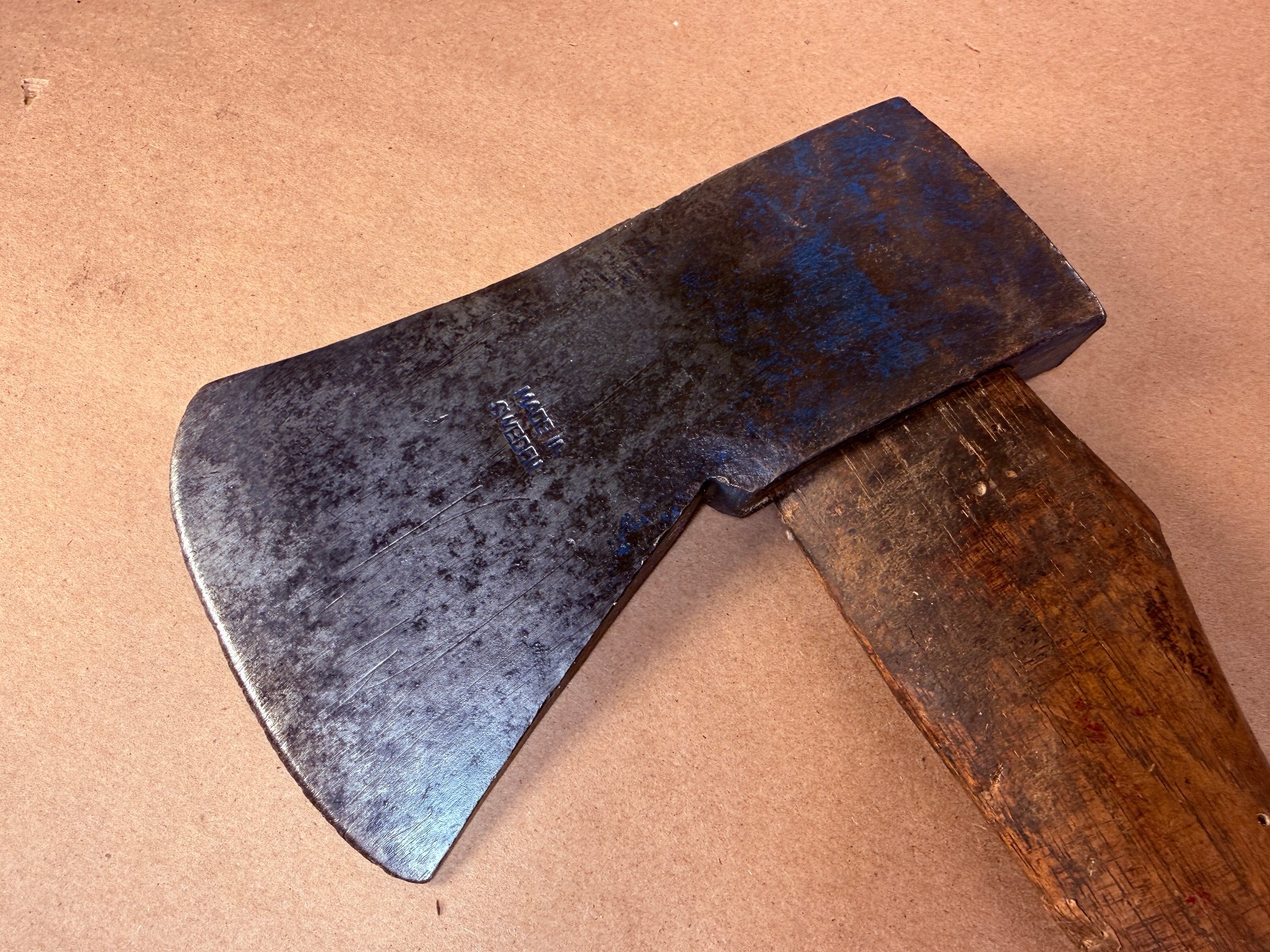 Vintage Blue Hand Axe Made In Sweden 2-1/2 Lb With Original Wood Handle