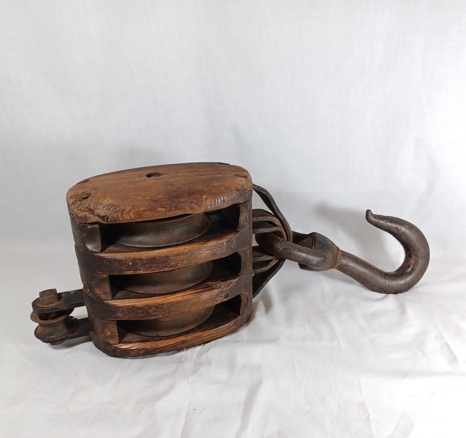 Huge 20″ Antique Boston Lockport Block Co. Triple Pulley, 3 Sheave