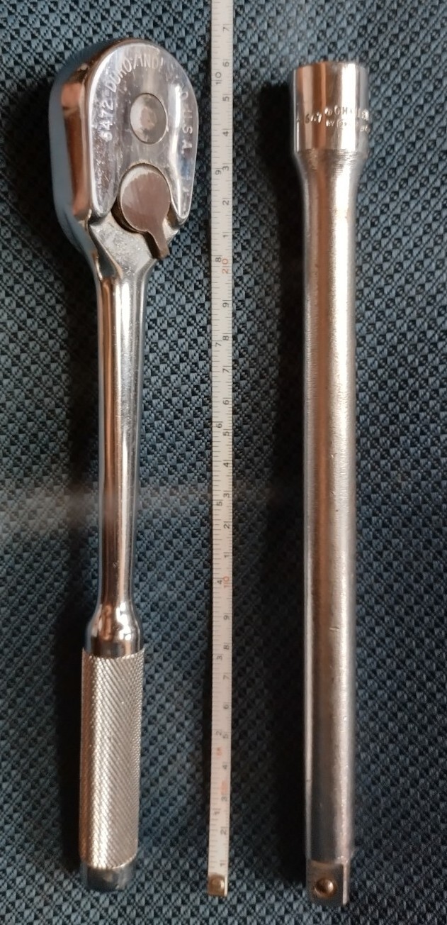 Vintage USA Indestro-Duro 6472 Ratchet Wrench ½” Drive + 1667 socket extension