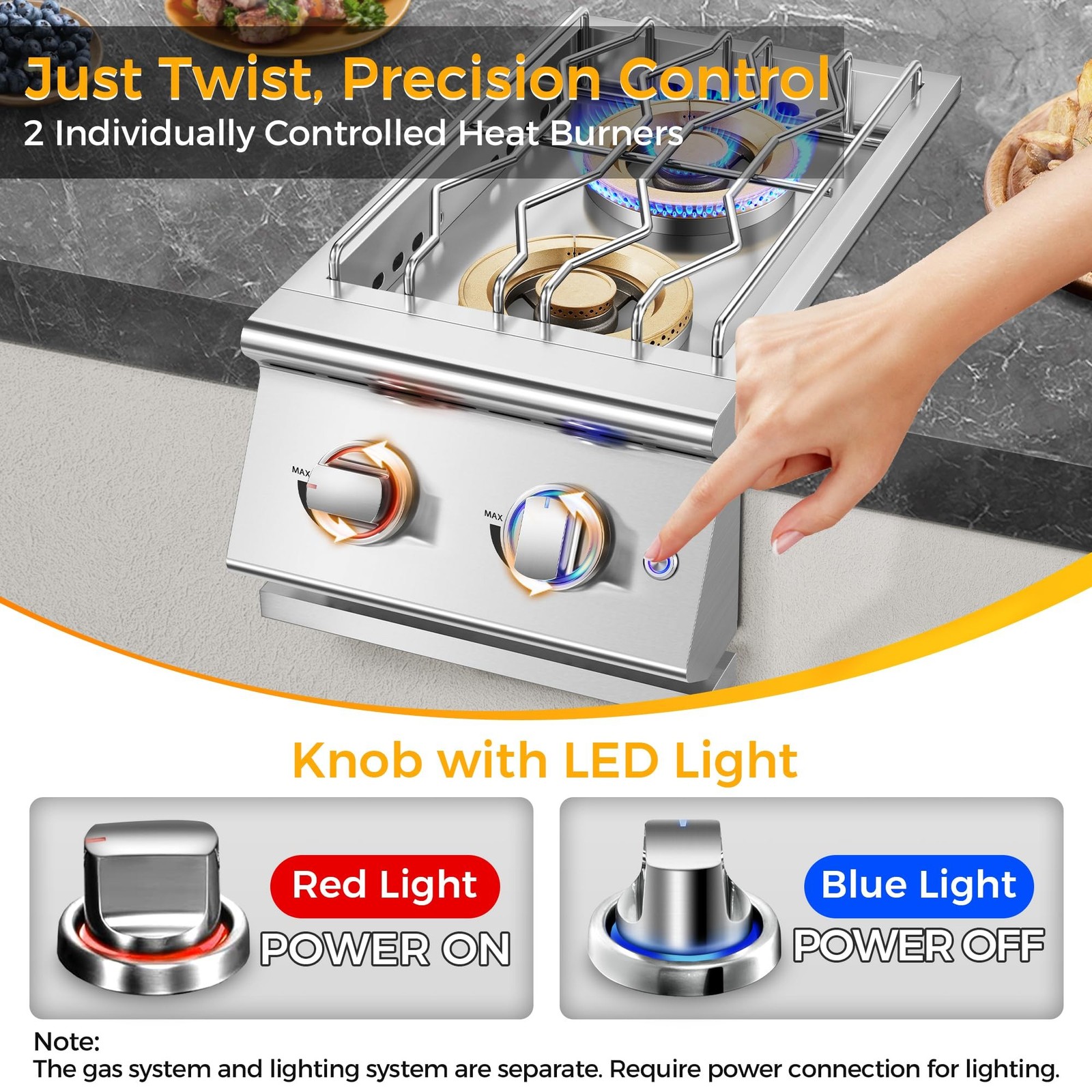 Grilling Side Burners for Outdoor Kitchen, 2 * 18,000BTU Liquid Propane Side …