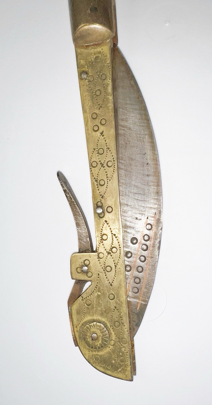 Antique 1880-1910 Folding Lohar Sickle Double-Fold NW Pakistan/Afghan Brass B2