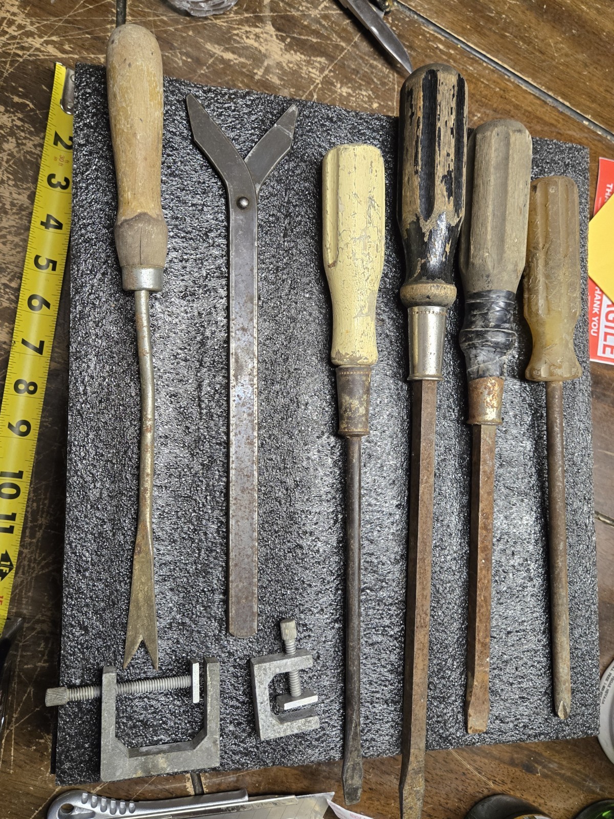 Vintage Tool Lot – Wooden Handle Screwdrivers Valve Spring Compressor Tack…