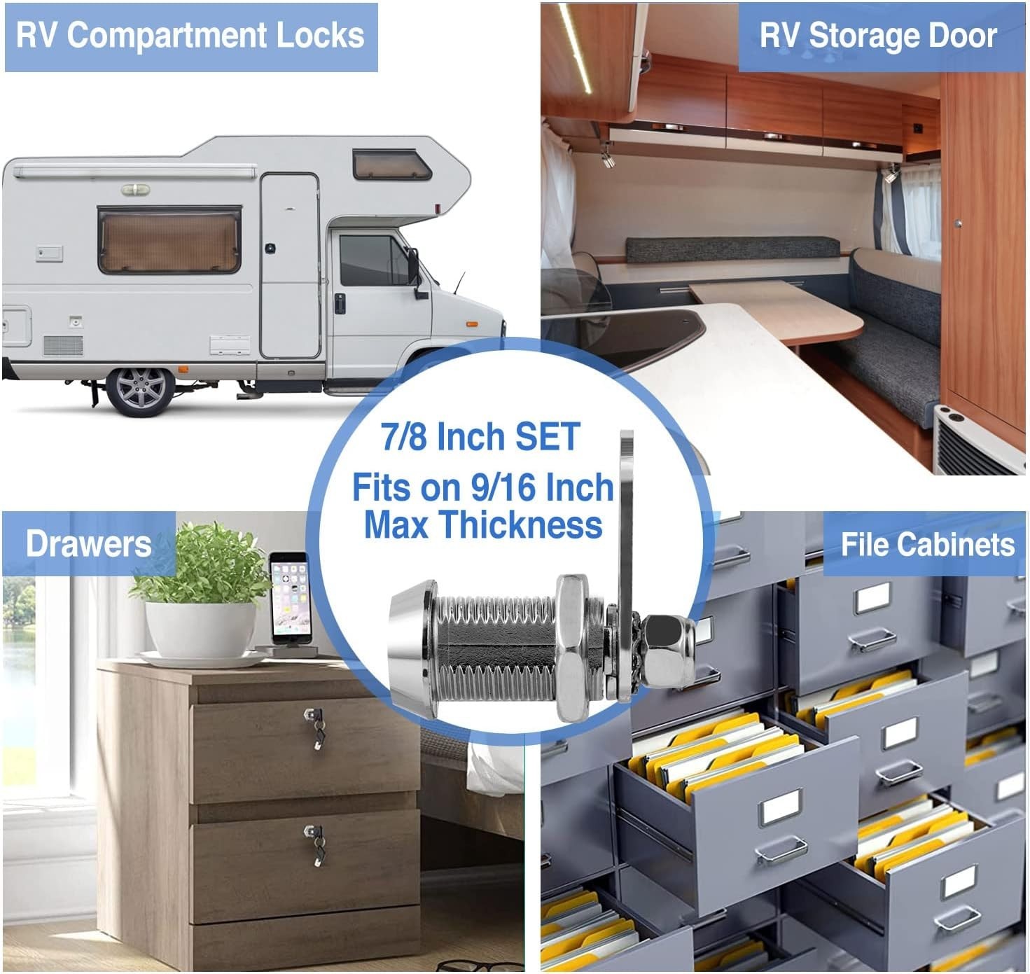 6-Pack 7/8′ RV Storage Locks Keyed Alike Camper Trailer Cabinet Locks