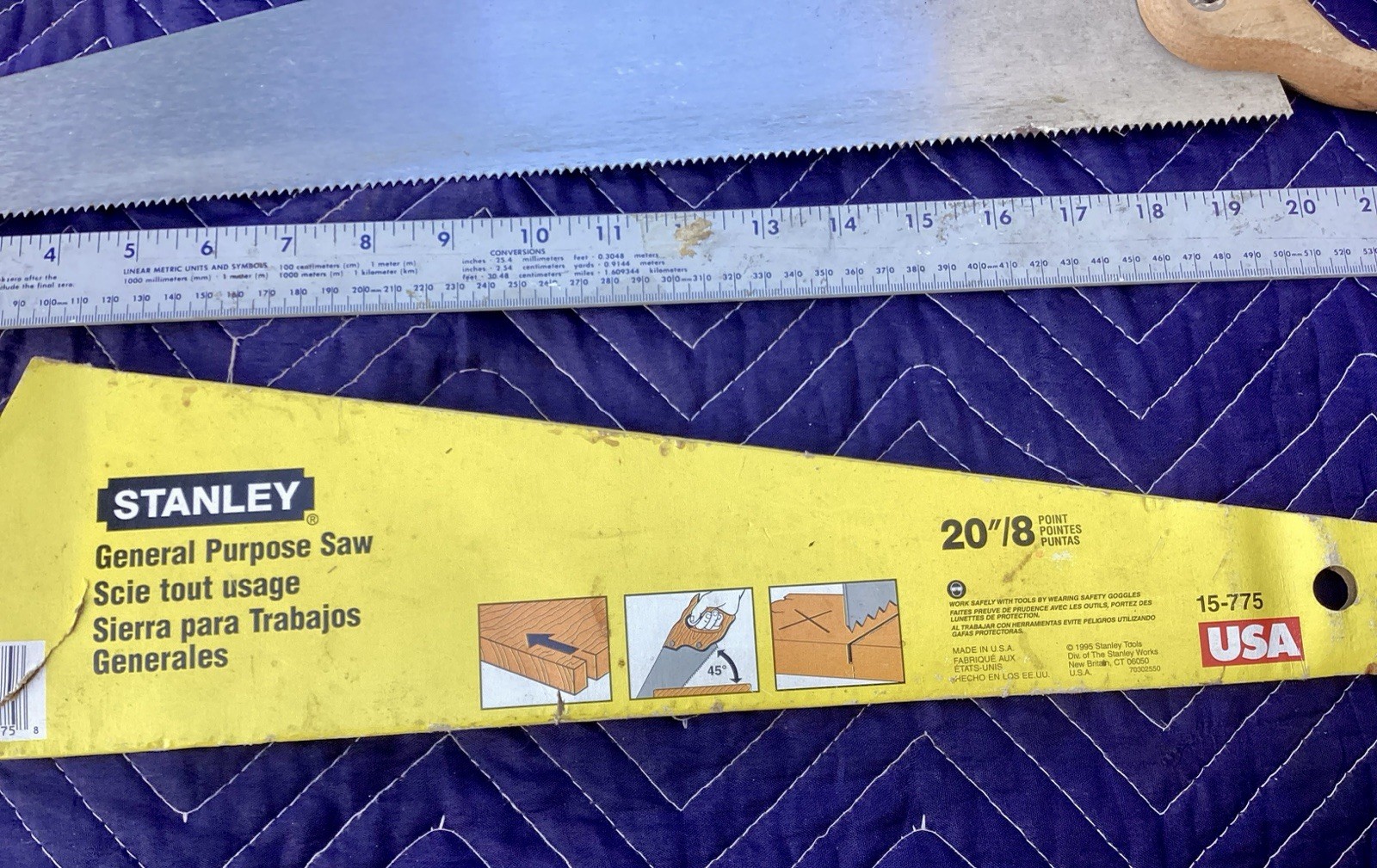 VINTAGE STANLEY 15-775 20″ GENERAL PURPOSE HAND SAW W/PAPER SLEEVE, USA (GB)