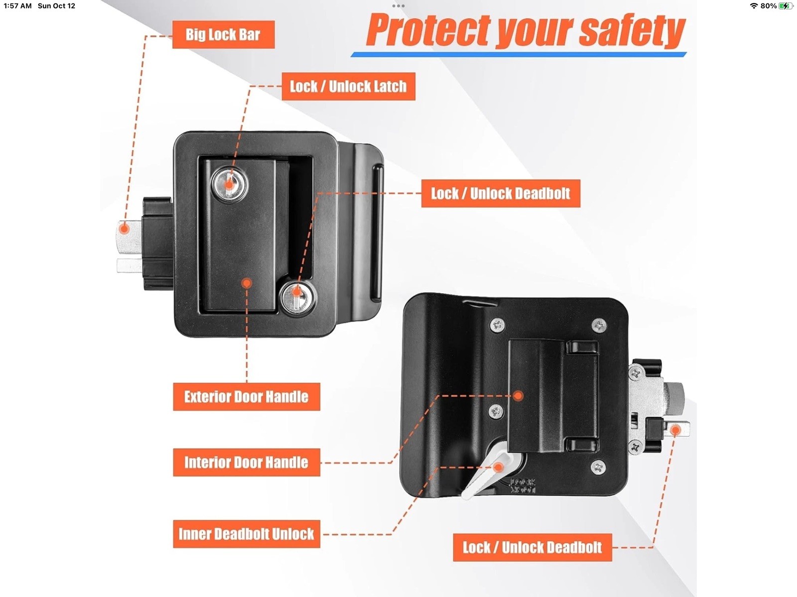 Black RV Door Lock Replacement,Upgraded RV Door Latch with Paddle Deadbolt