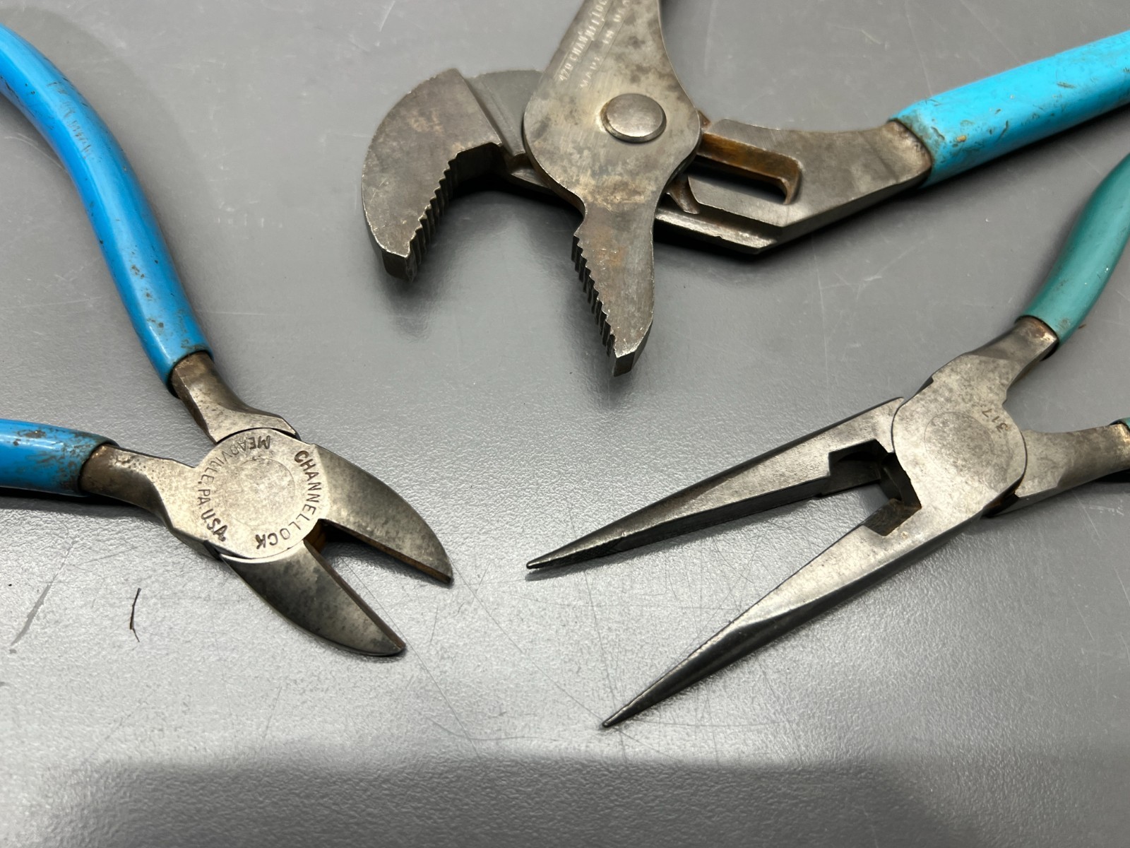 (D) VINTAGE CHANNELLOCK MEADVILLE PA 3PC PLIERS SET 317 436 420 – MADE IN USA