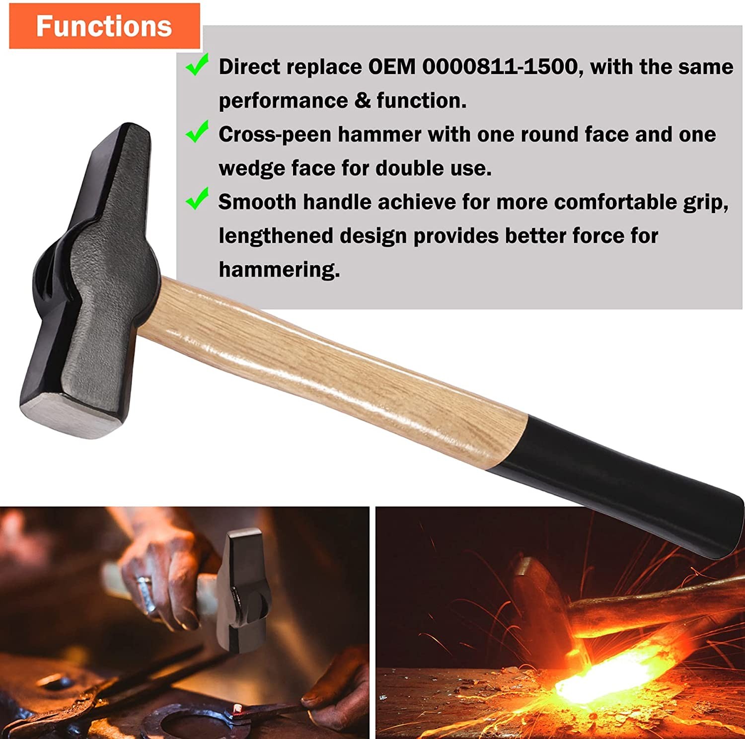 Knife Making Tongs Bladesmith Tong Set & Blacksmith Hammer 1.5 kg Forge Tools