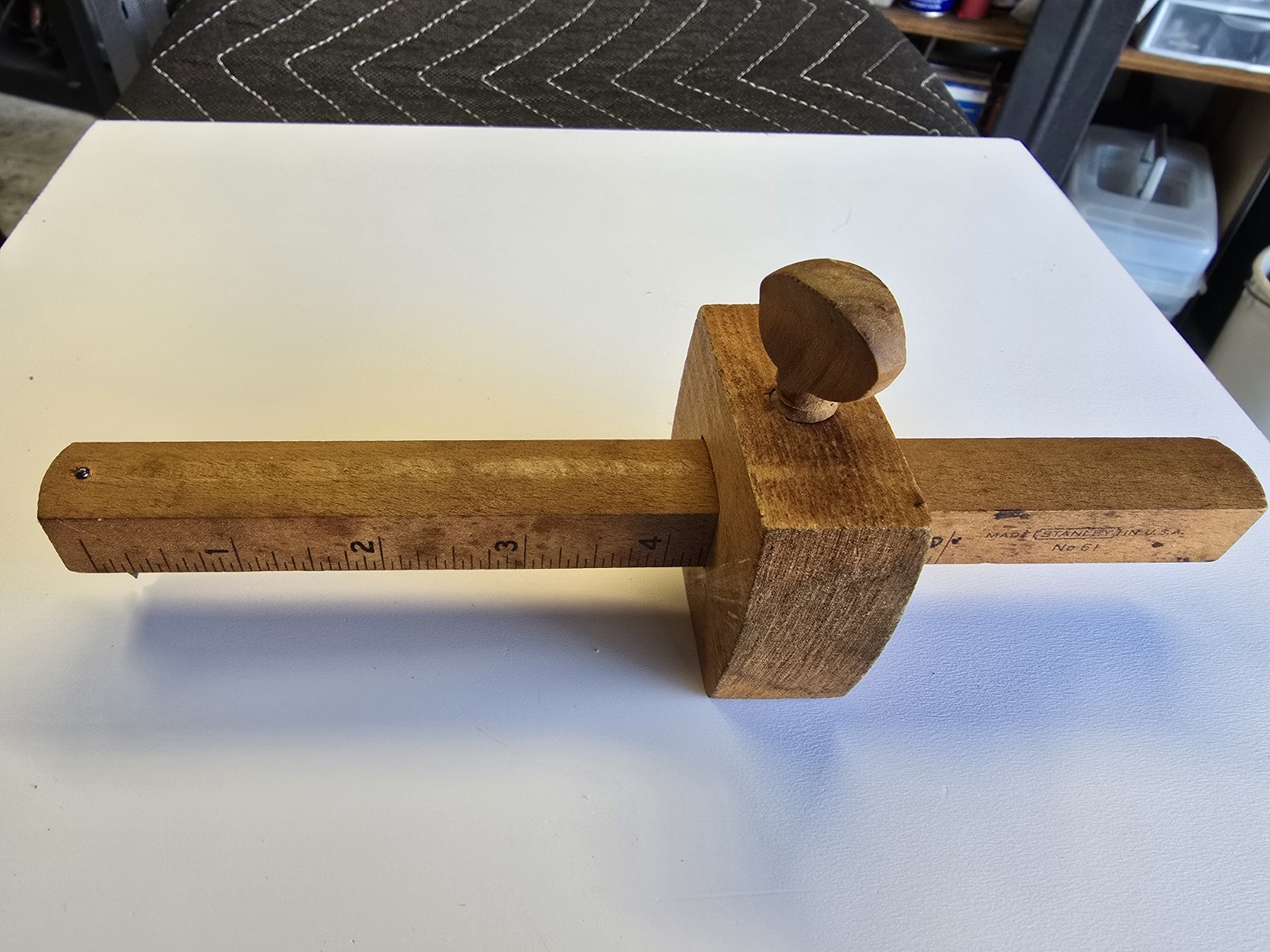 Vintage Stanley No. 61 Wooden 6″ Carpenters Marking Scribe/Gauge – Made in USA