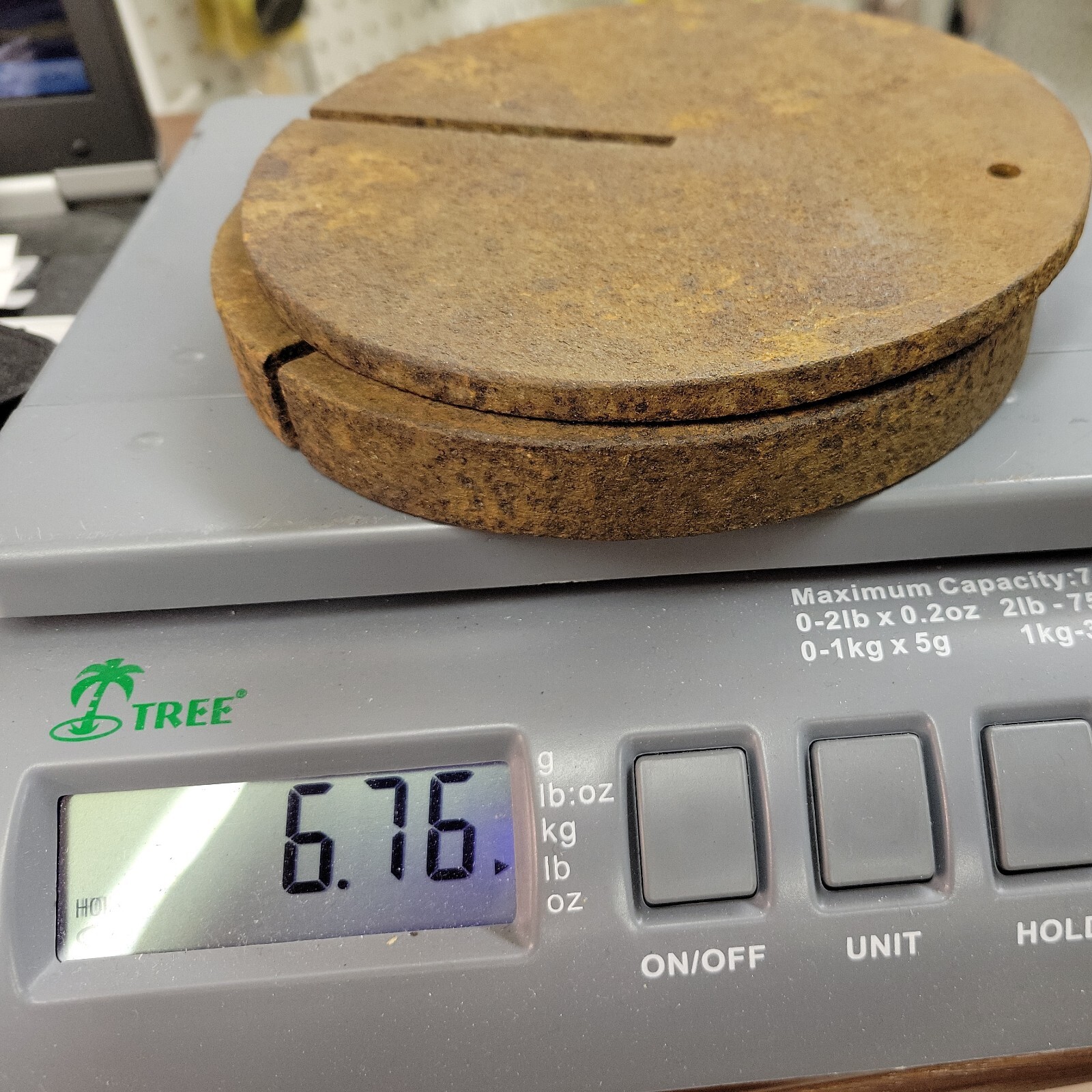 2 Vintage Scale Weight Steel 5-3/4″ Round Set Slot Slotted 5lb & 1.8lb = 6.76 lb