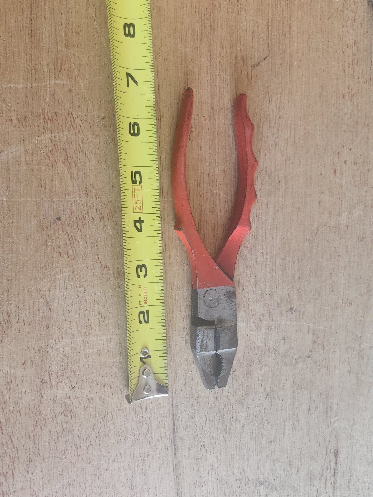 Linesman Pliers Drop Forged Steel Finger Grip Red Handles Germany 7″ Vtg Tool