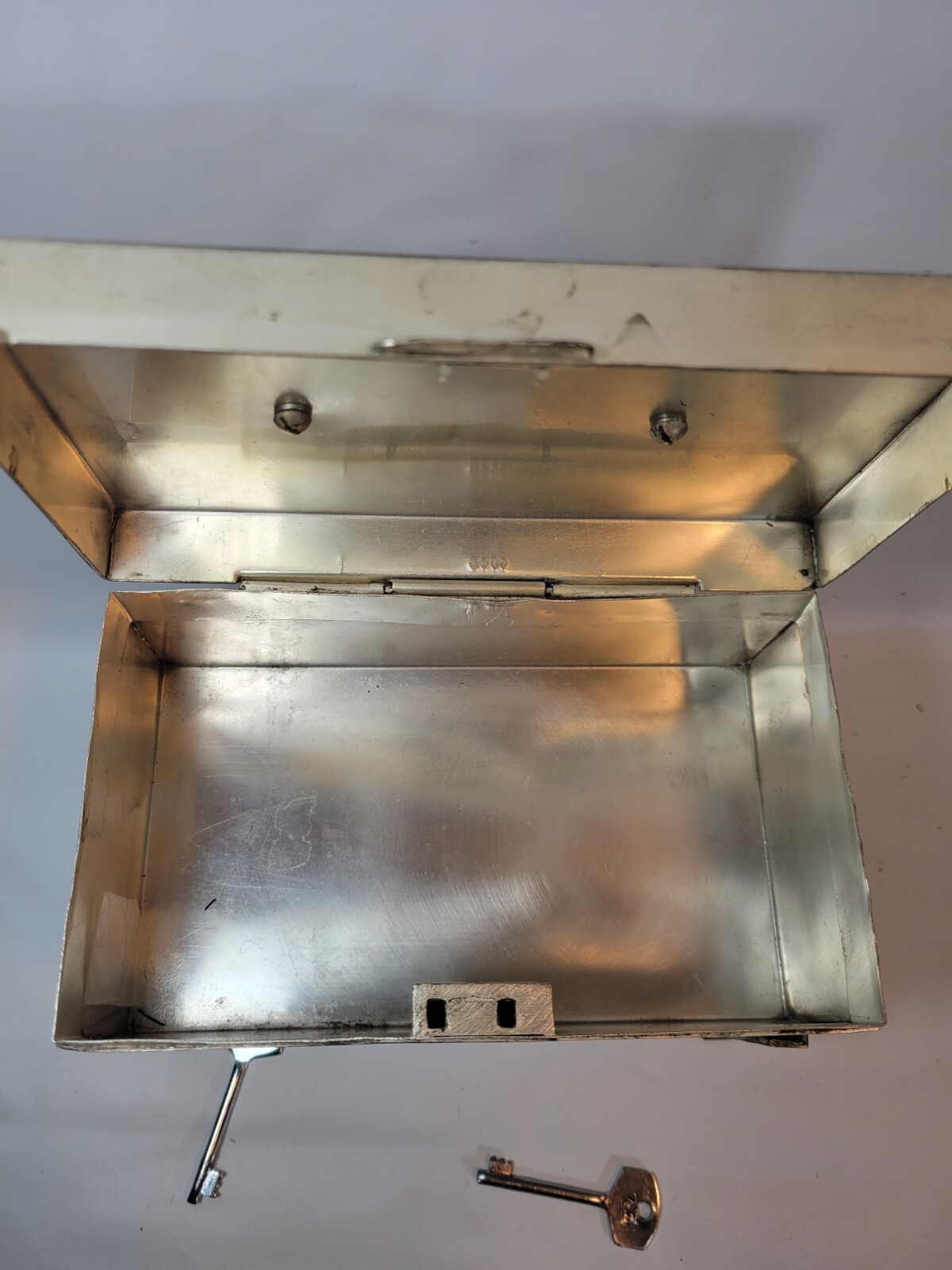 Small Distressed Metallic Gold/Silver Finish Industrial Metal Tool Box/Chest