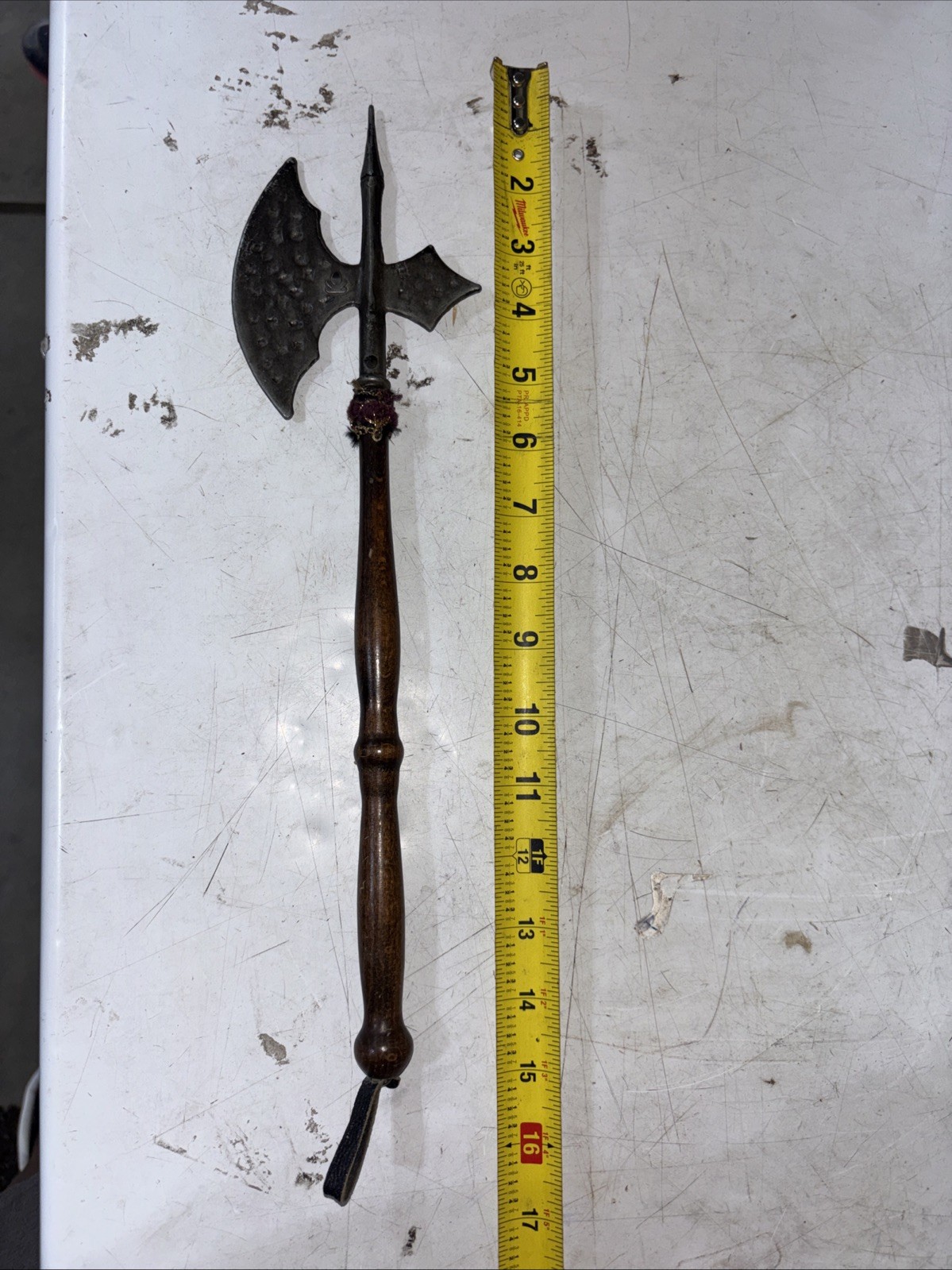 Metal Pole Axe Hatchet Bearded Ragnar Wood Handle Leather Sheath 15” Decorative