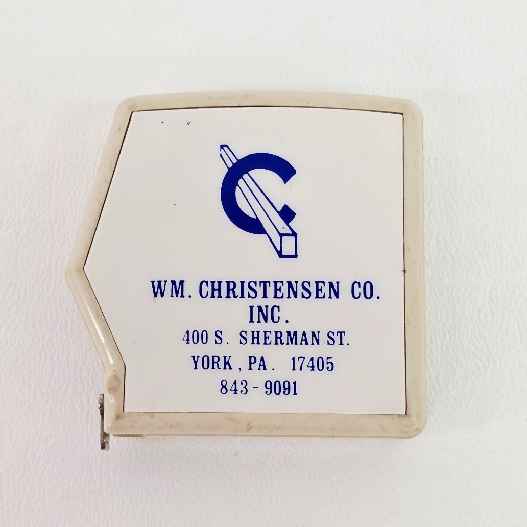 Vintage WM. Christensen Co. York PA. Plastic Case Metal Lufkin Measuring Tape