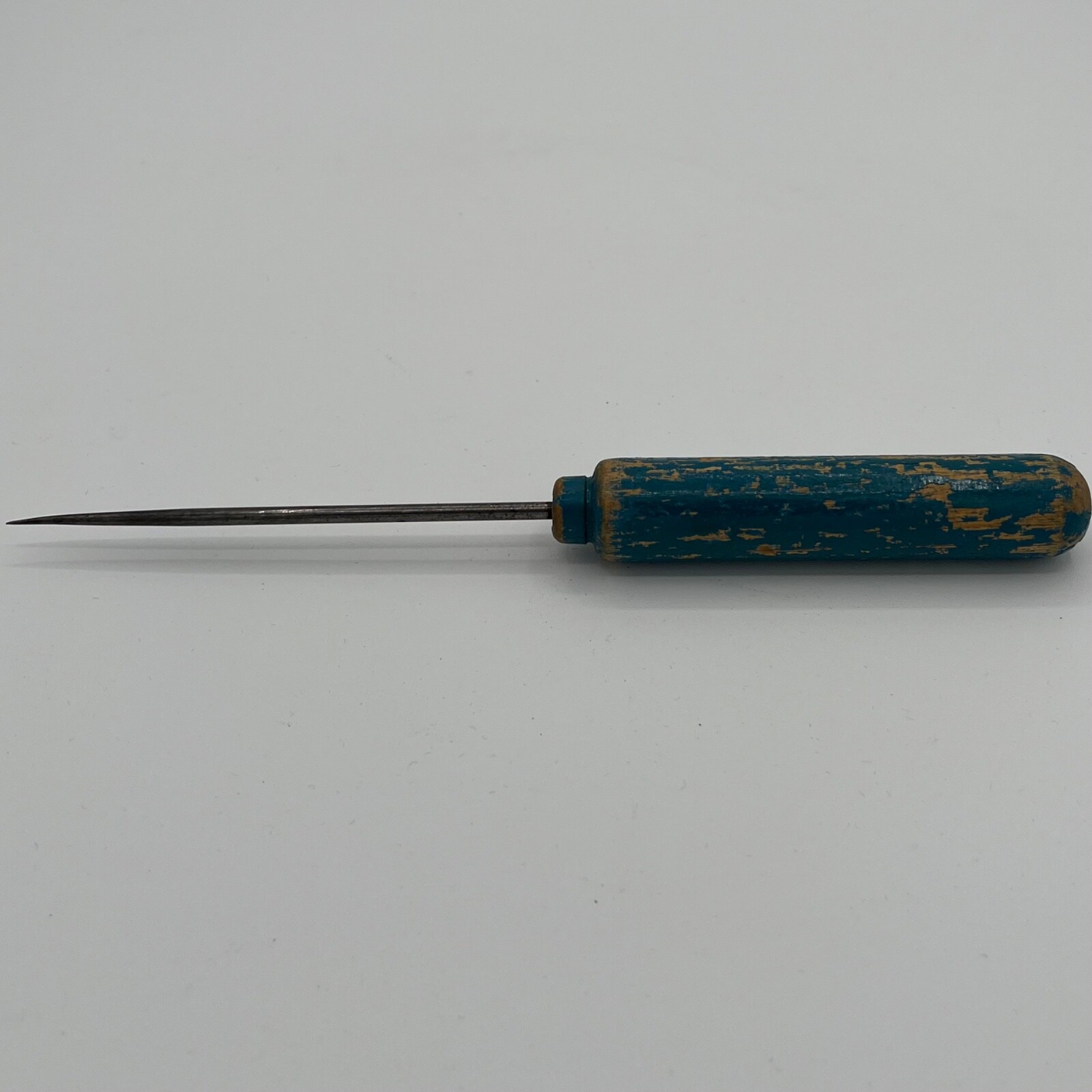 Antique 8 3/4″ Ice Pick/Awl/Hole Punch with Blue Wood Handle – 4.5″ Shaft