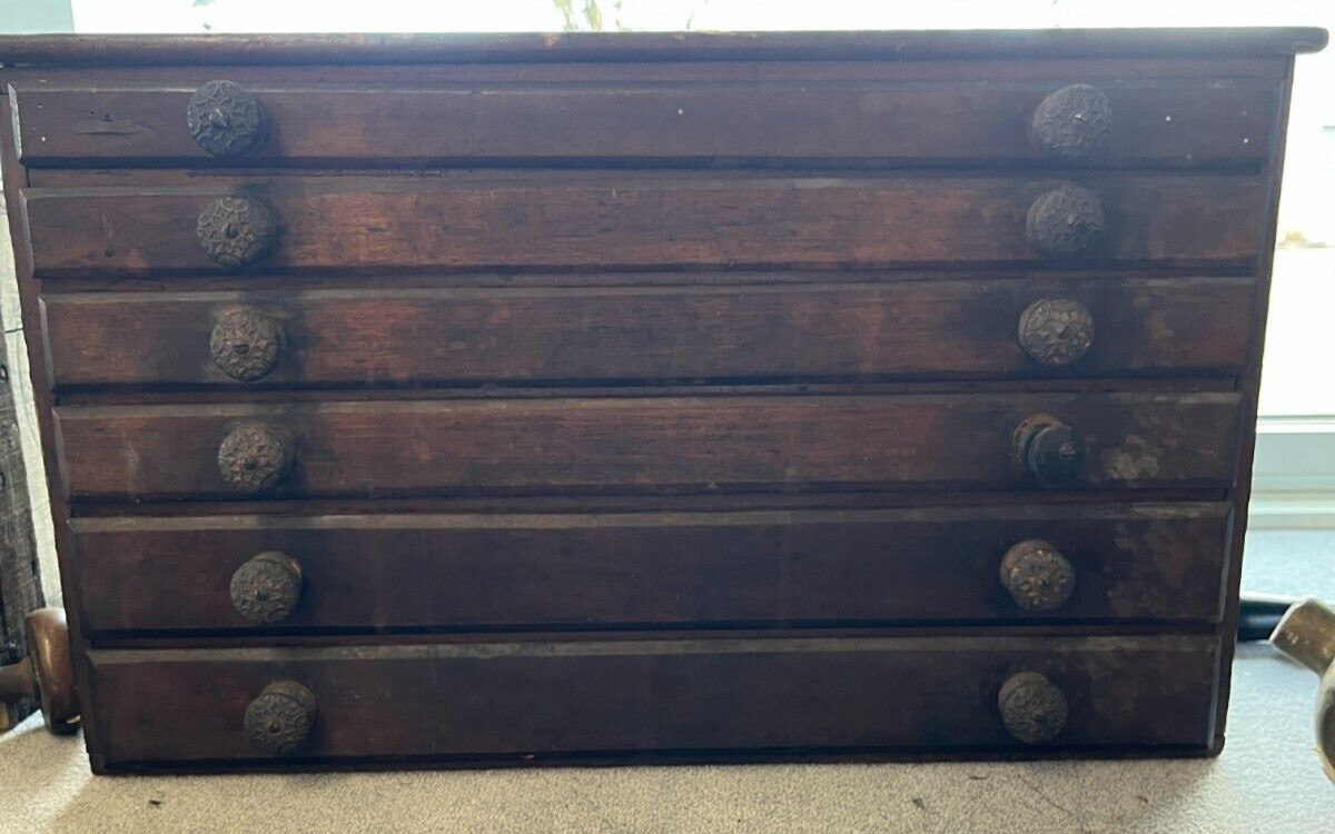 Antique Machinist Chest With Original Handles, Dividers 6 Drawers
