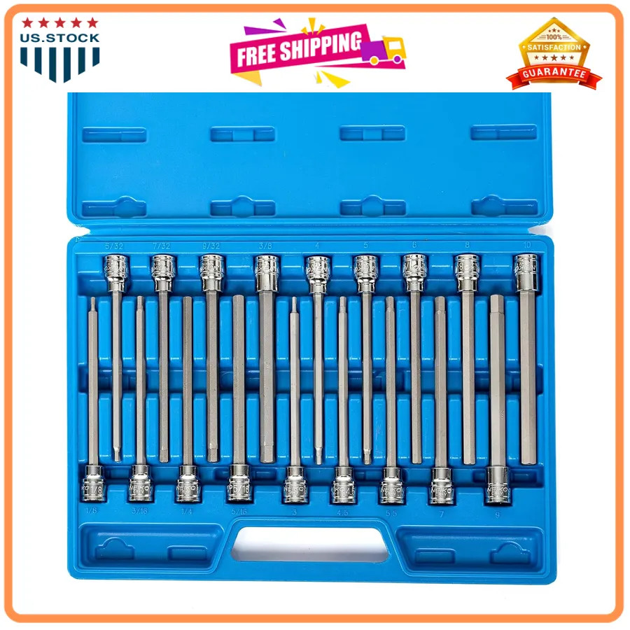 Neiko 3/8-Inch Drive Extra Long Metric Hex Bit Socket Set 3mm-10mm 7-Piece Set