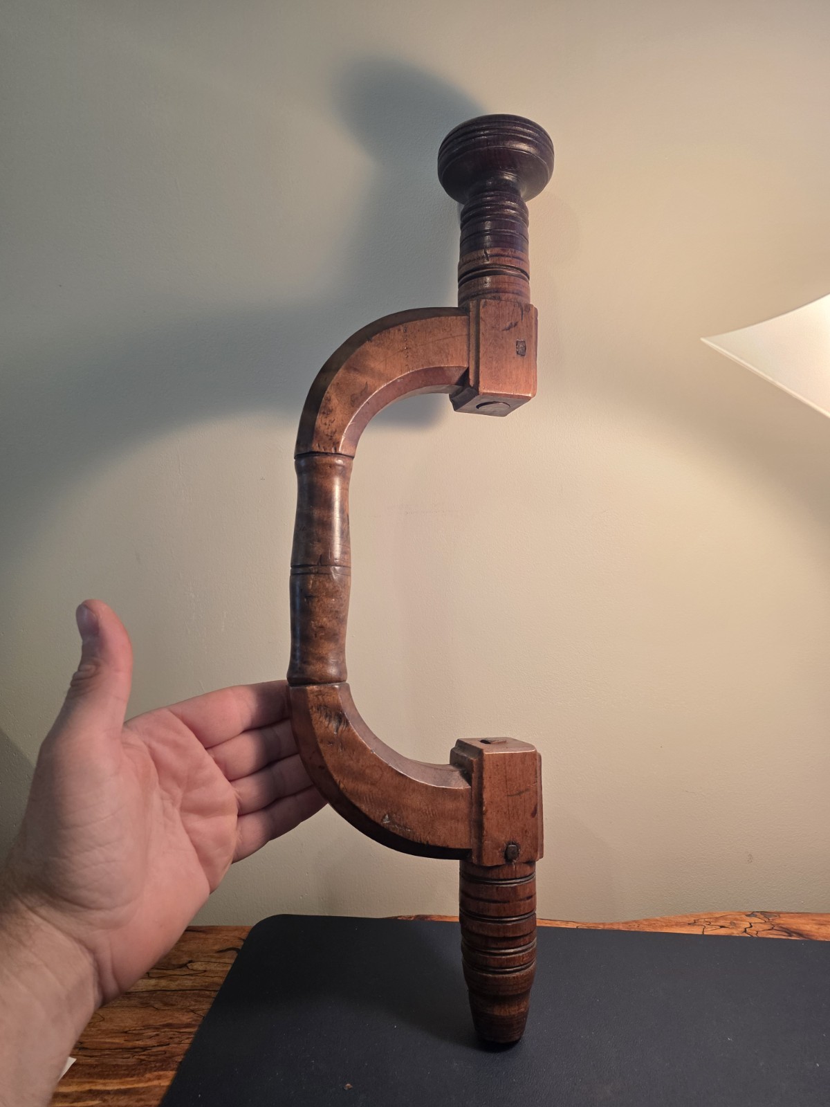 Antique Wood Pad Bit Brace Hand Drill Primitive Chairmakers Boring Tool Rosewood