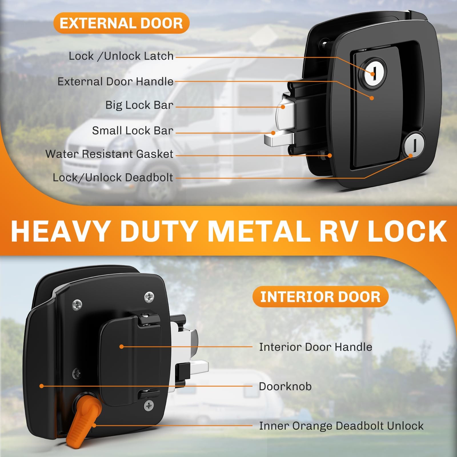 RV Door Lock Replacement Latch with Paddle Deadbolt for Cargo Travel Trailer