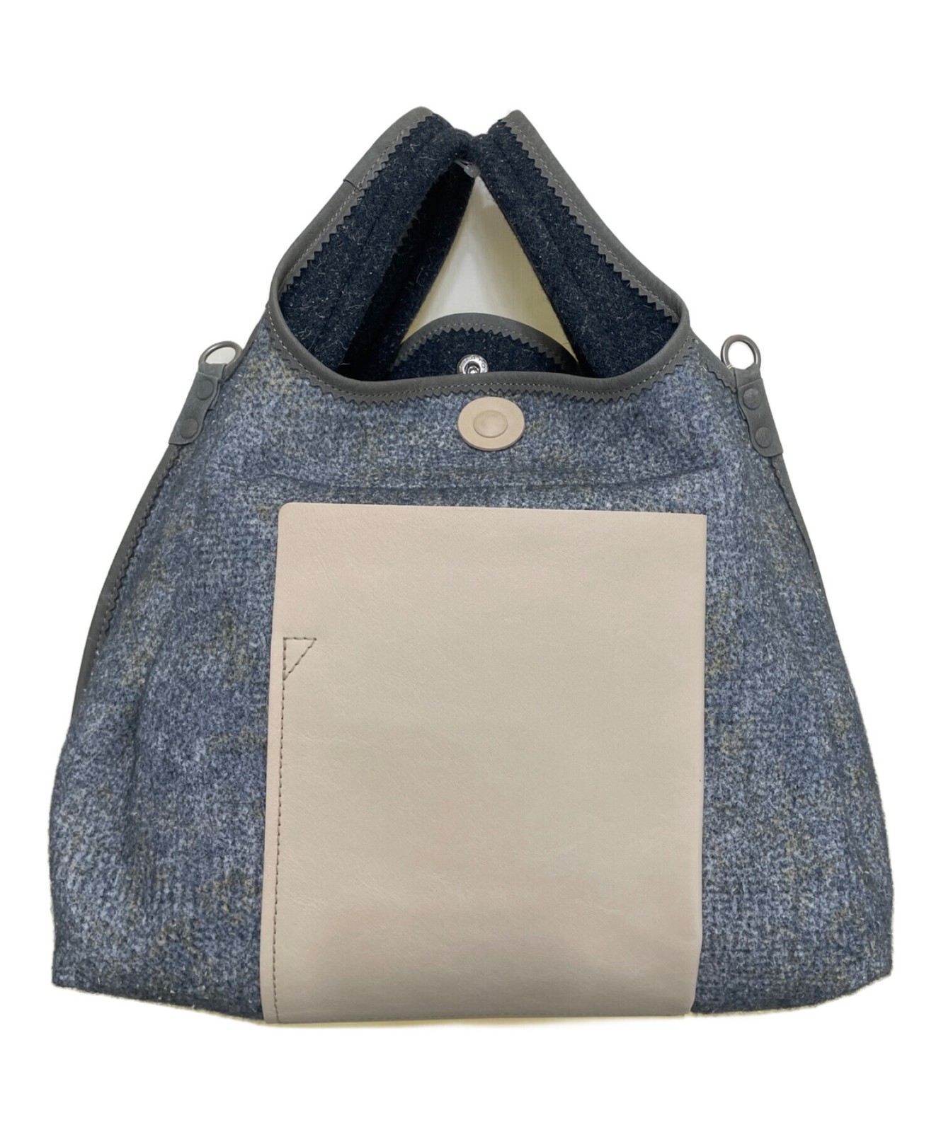 Genten 2WAY Bag 43835 Navy Wool 30x38x13cm Used Women’s