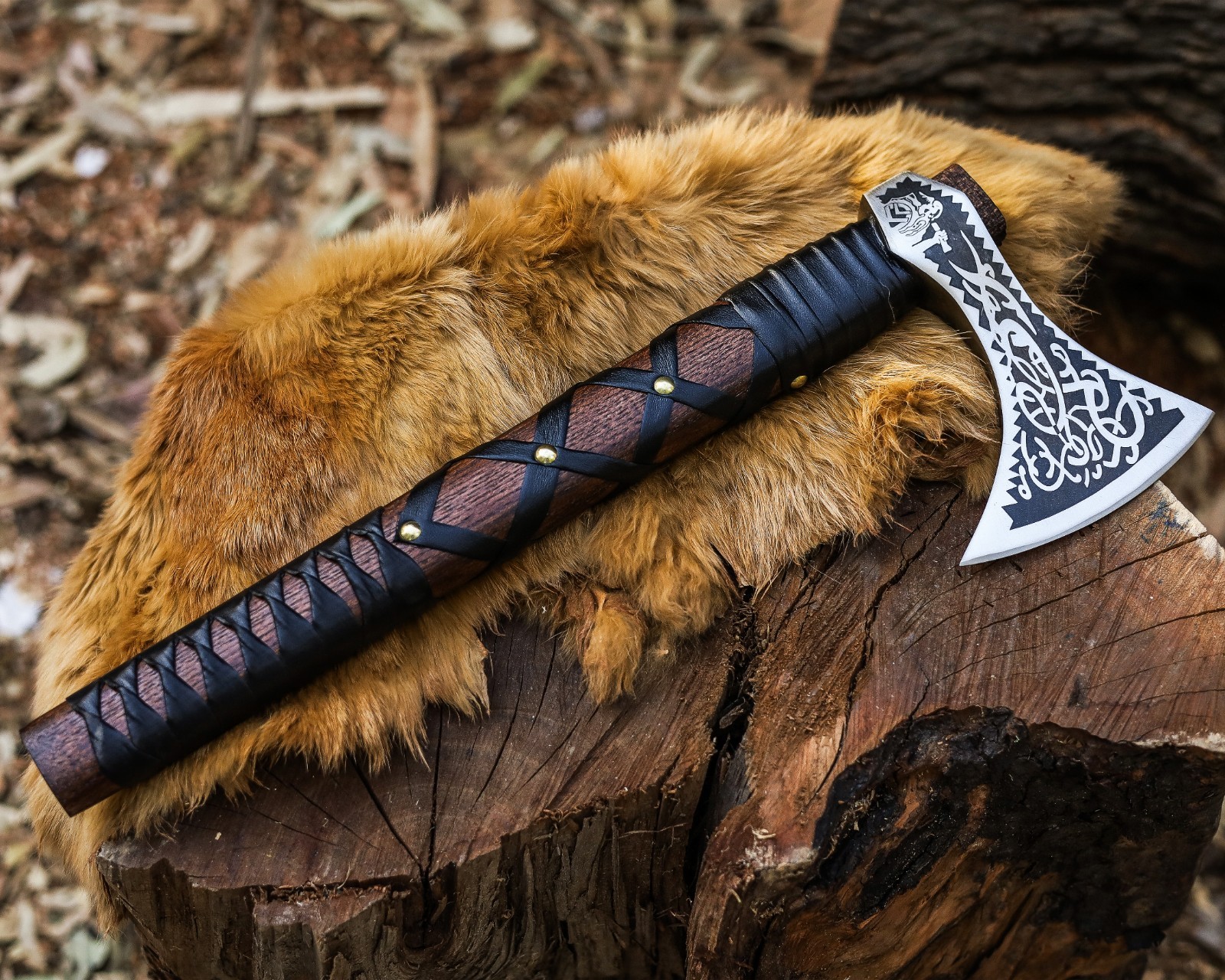 Valhalla Axe,Carbon Steel Viking Axe Head Engraved Handle, Wolf Camp Axes,VBA-04