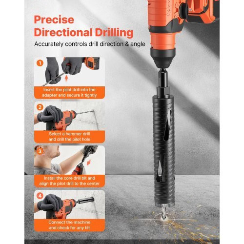 Core Drill Bit, 2 inch Diameter, 9-1/2 inch Drilling Depth, 5/8-11 Internal Thre