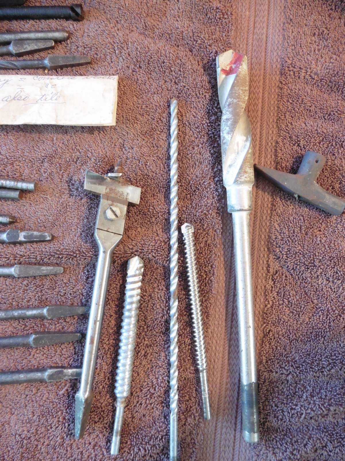 Lot of Vintage Masonry Equipment in Case Auger / Drill Bits with Wooden Box