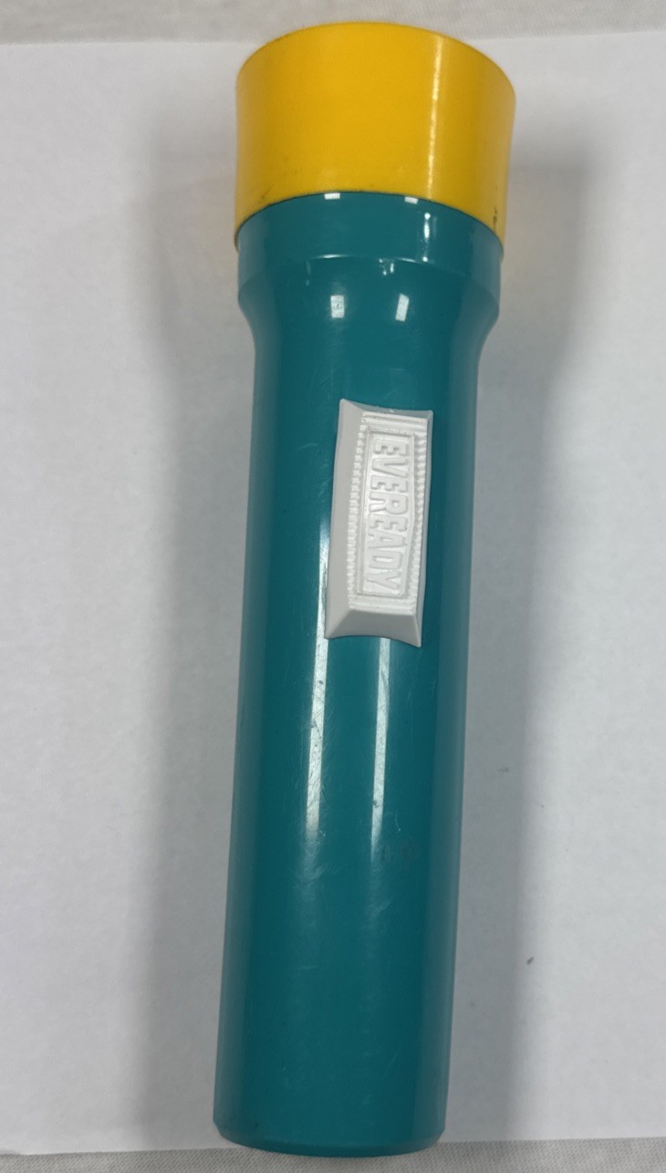 Eveready Flashlight Turquoise Blue/ Yellow/ White Vintage Plastic Untested