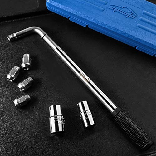 Wheel Wrench with CR-V Sockets (17/19, 21/22mm) Telescoping Lug Wrench