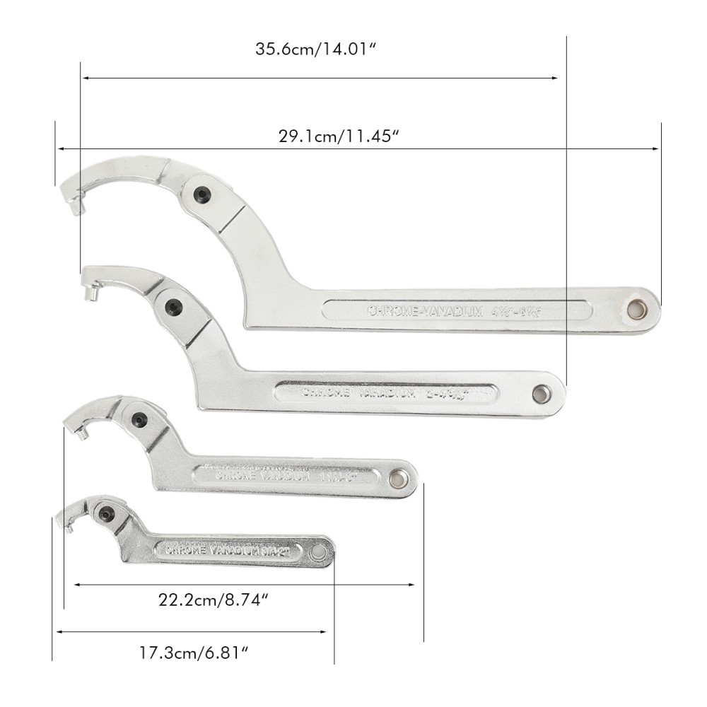 Hydraulic Ram Spanner Wrench Set C Pin for Ram Cylinder Adjustable 4 PCS