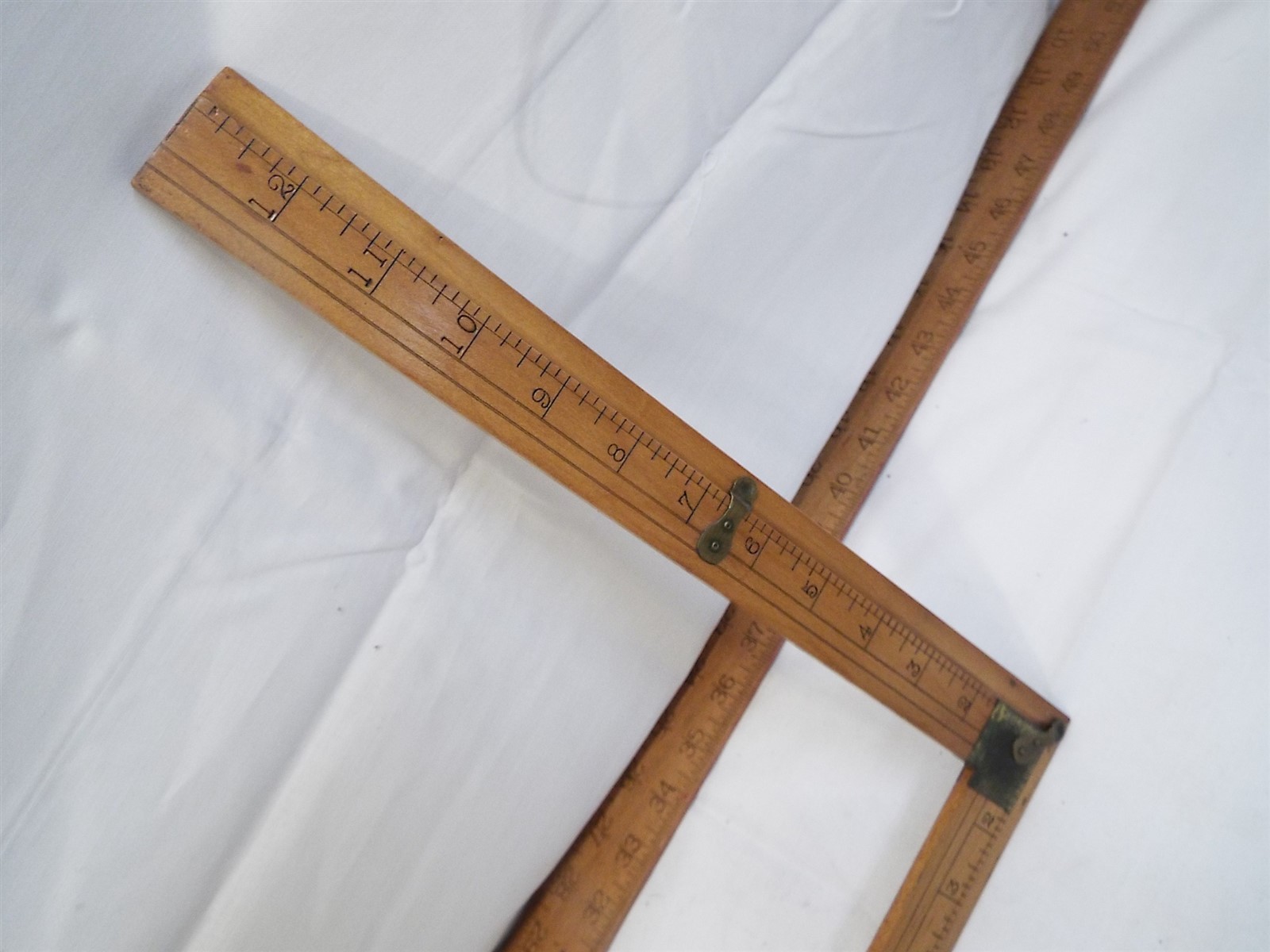 Antique S.T Taylor NY Dress Maker Tailors Wood Rulers Square Brass Corner Tool