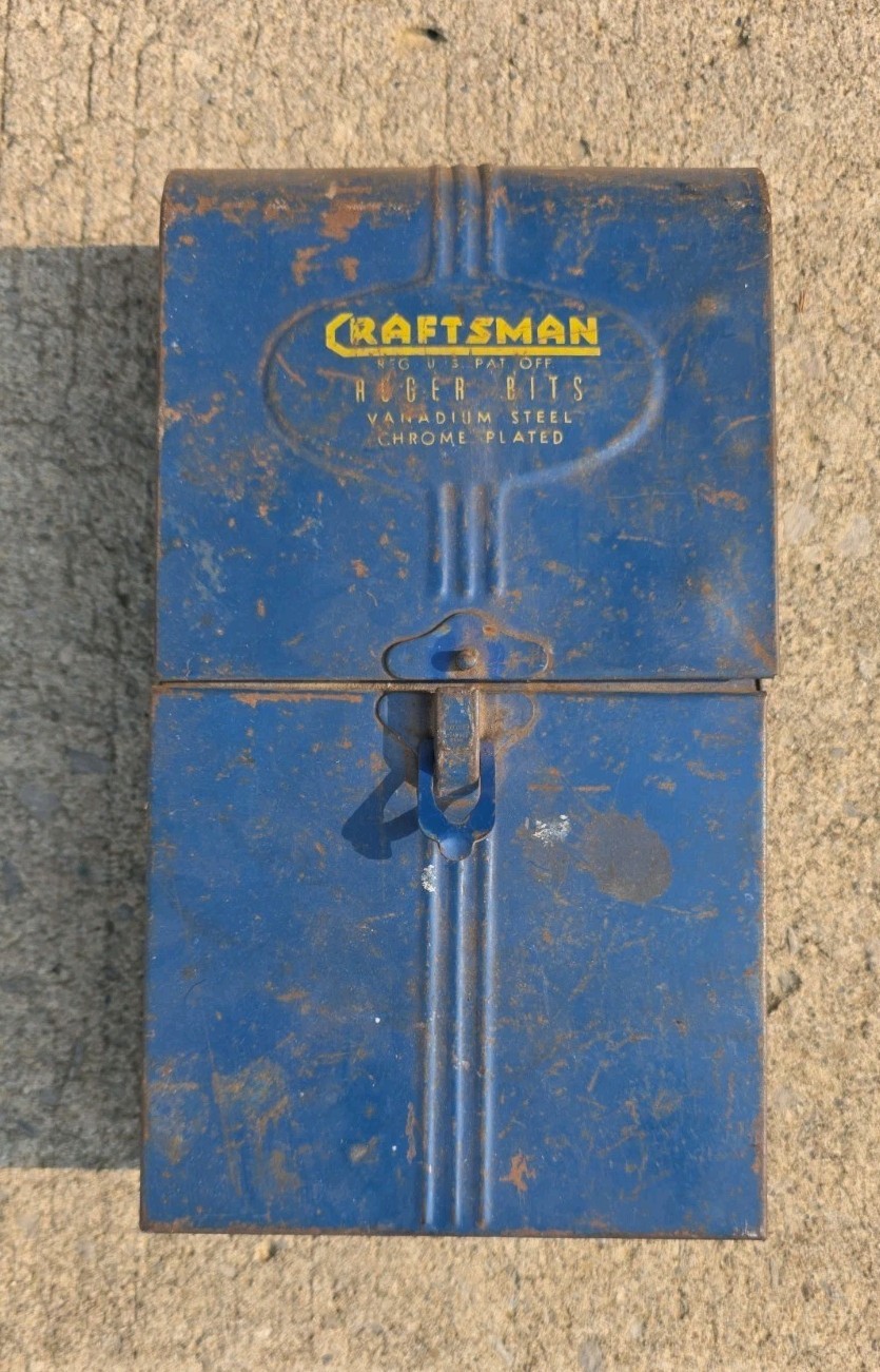 Vintage Craftsman 13pc Auger Bit Set Hand Drill Bits W/ Metal Case USA 1940’s
