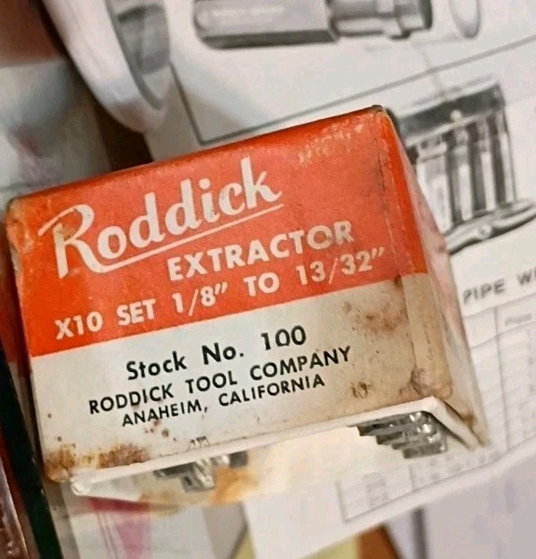 Roddick Extractor Set No. 100 Stud Bolt Screw Extractor Tool 1/8- 13/32″ Vintage