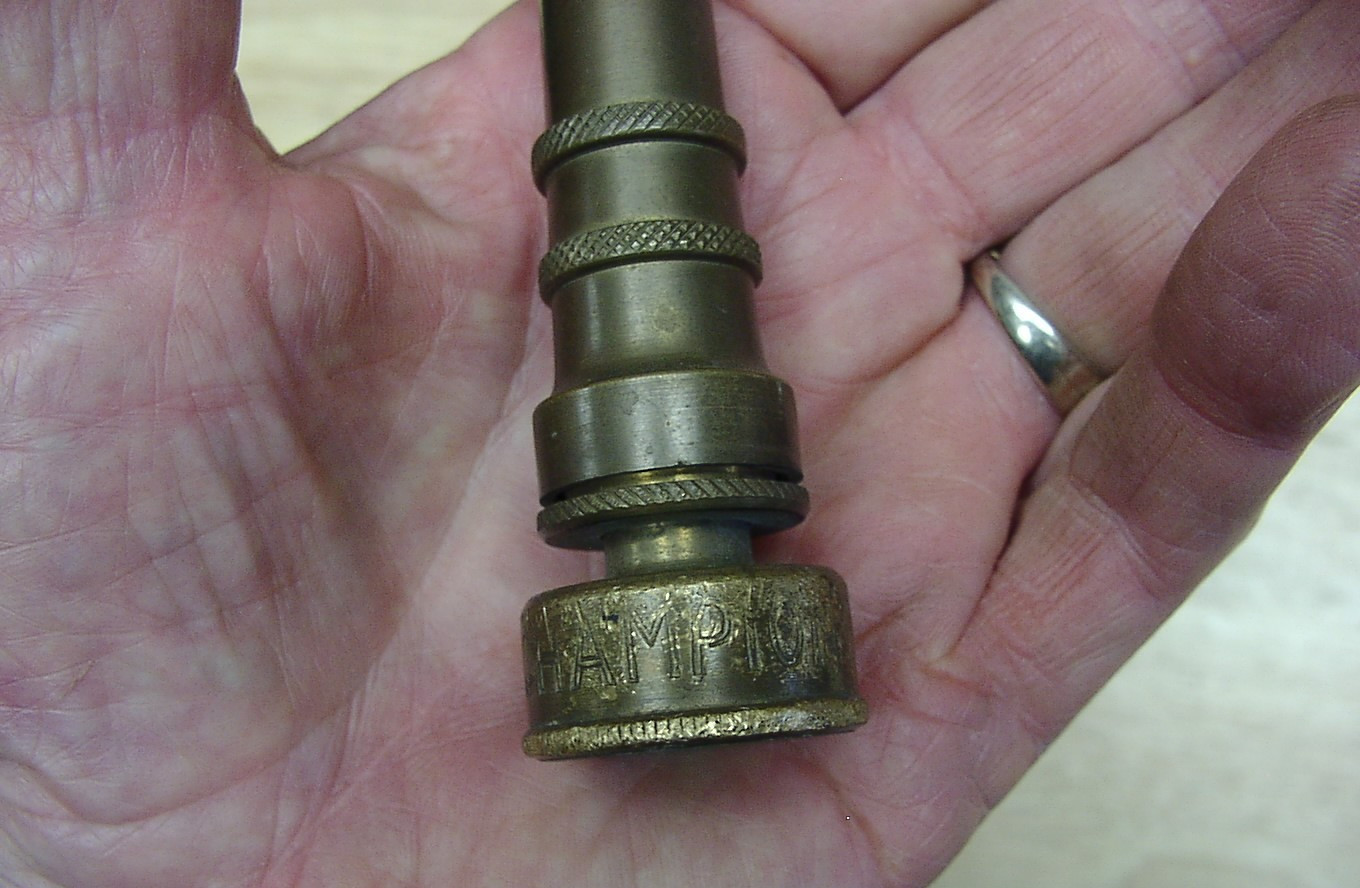 3 Vntg Brass Hose Nozzles,Incl. Gold Label, Champion Italy & Unbrandfed,VGC