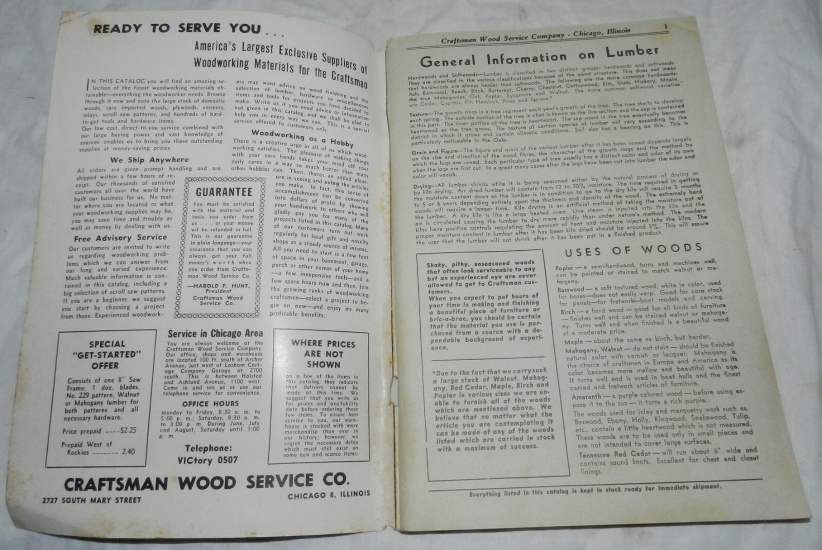 Vintage Hunt’s Catalog No. 15A – Woodworkers supplies – 1950’s