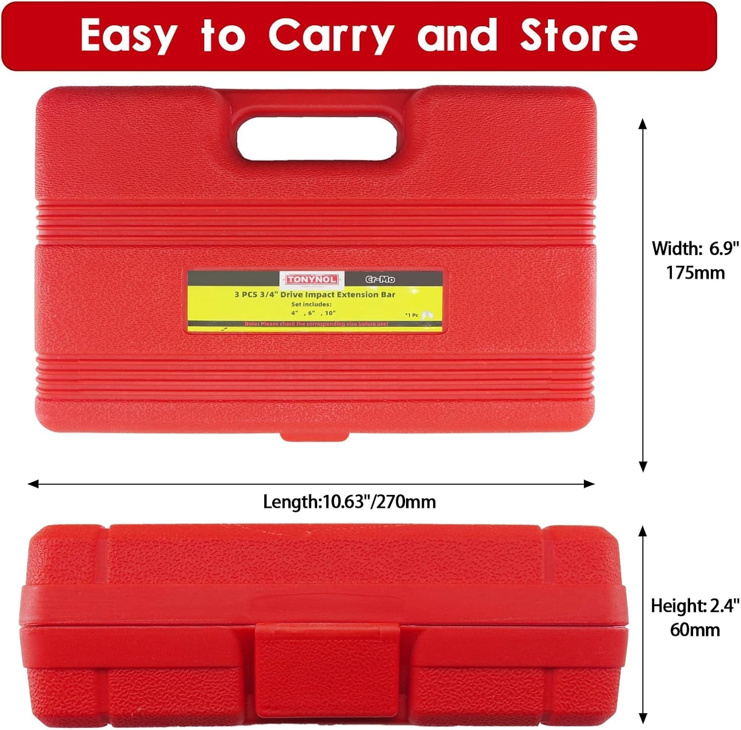1″ Drive Impact Extension Bar,3 Pcs(4″,6″,10″),Cr-Mo Steel,With a Storage Case.